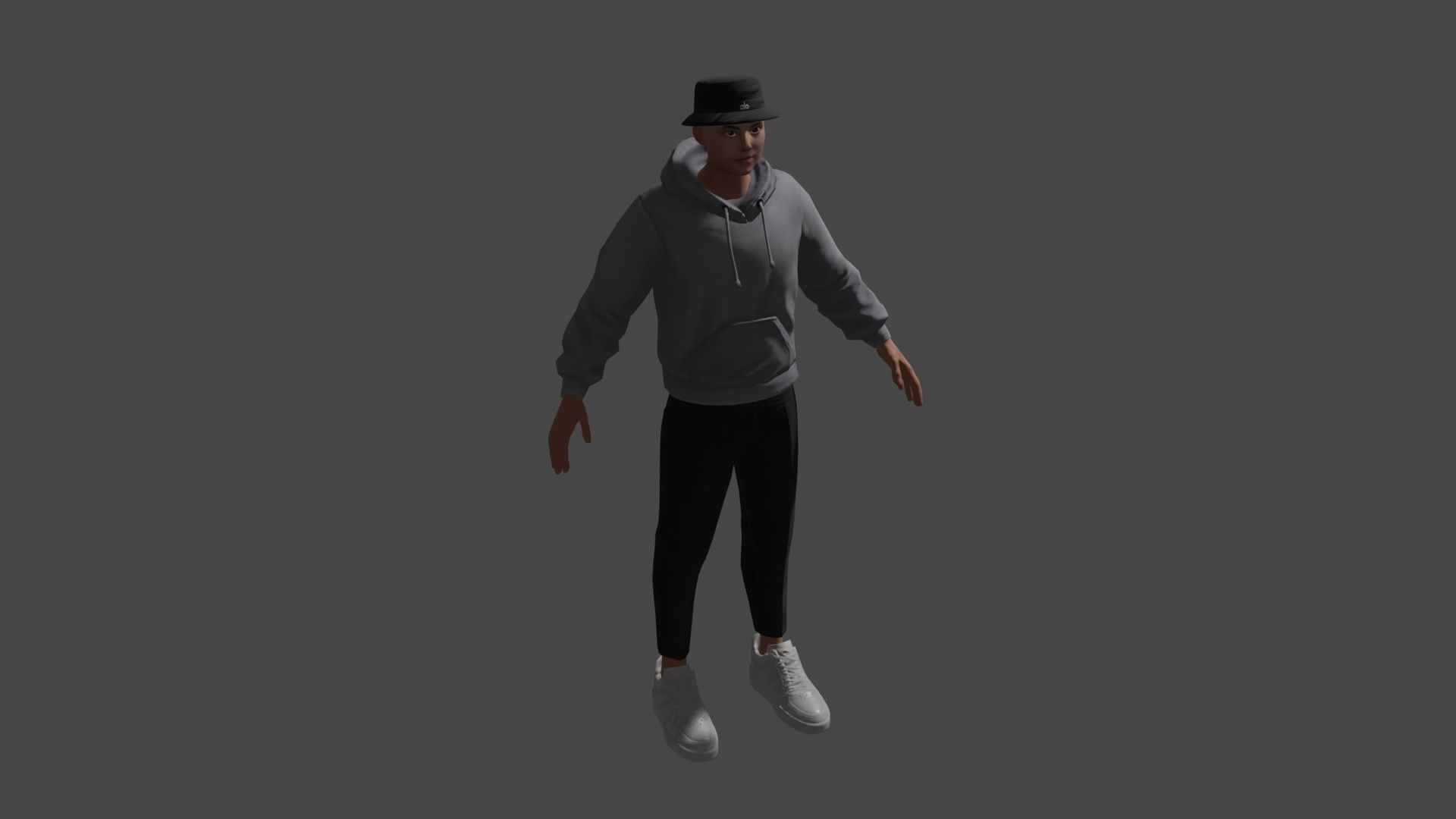 Xarakter man wearing hoodie and sneakers Low-poly 3D model_2