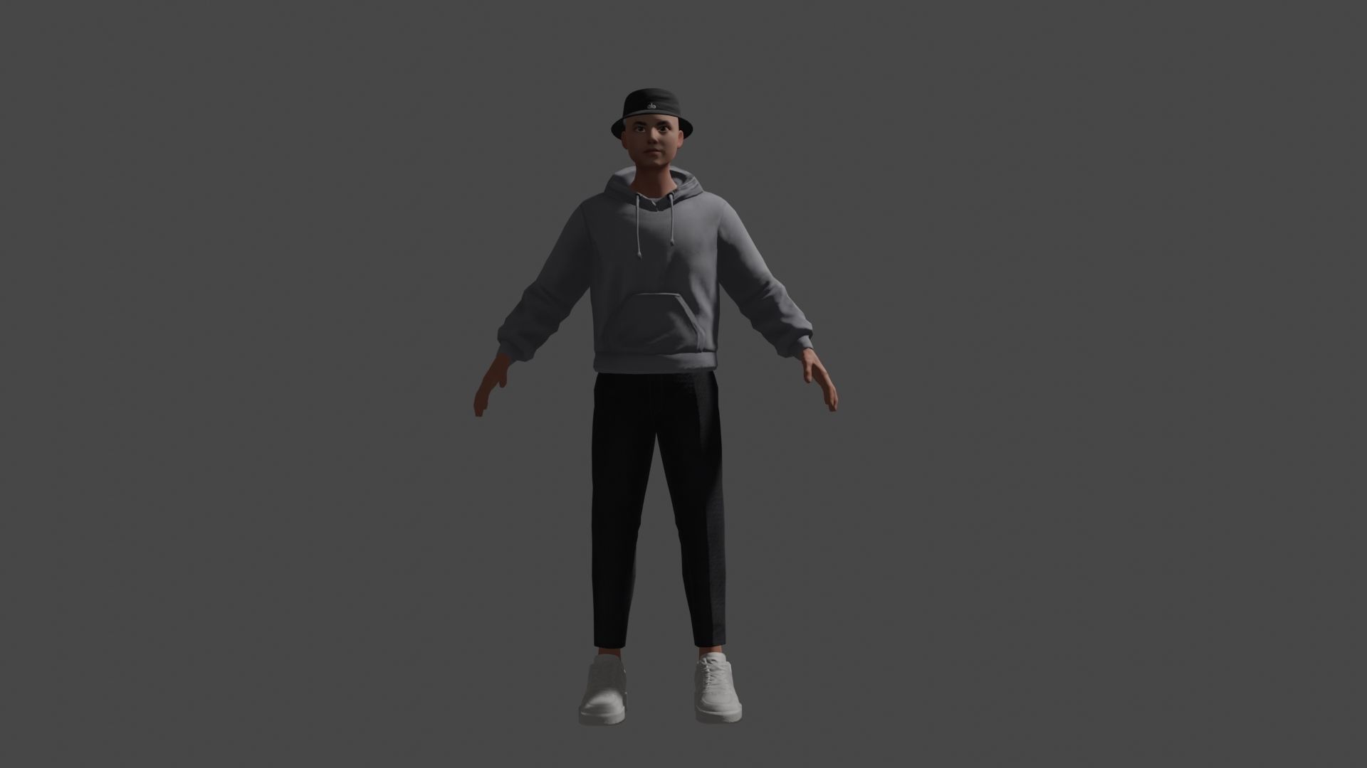 Xarakter man wearing hoodie and sneakers Low-poly 3D model_5