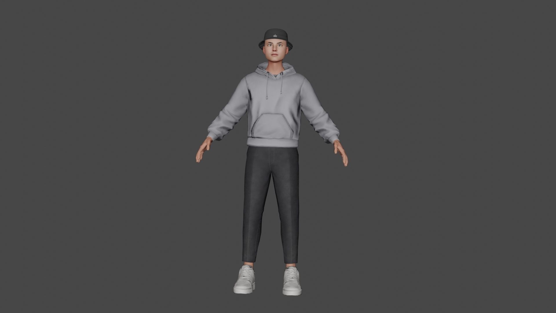 Xarakter man wearing hoodie and sneakers Low-poly 3D model_4