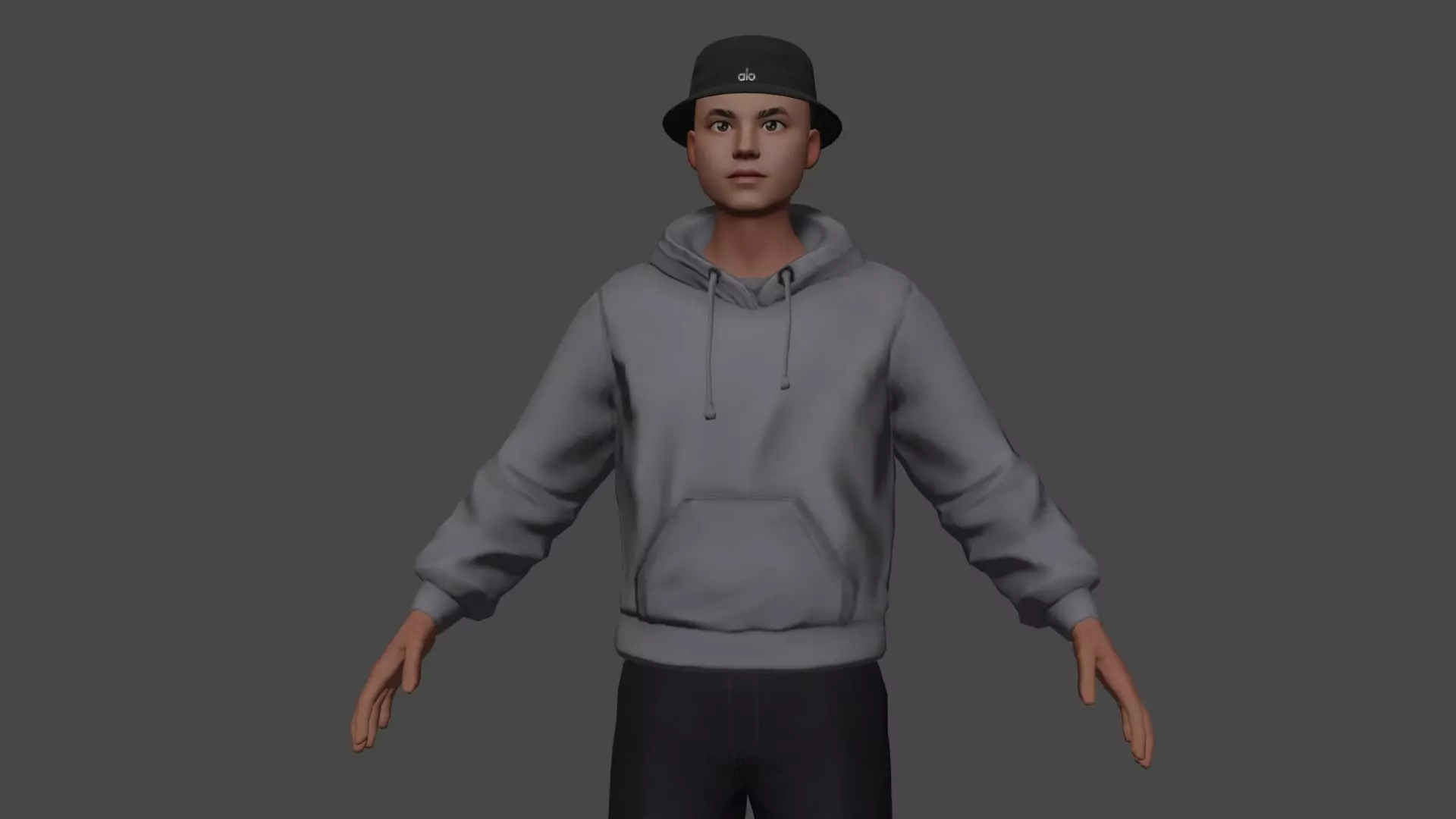 Xarakter man wearing hoodie and sneakers Low-poly 3D model_0