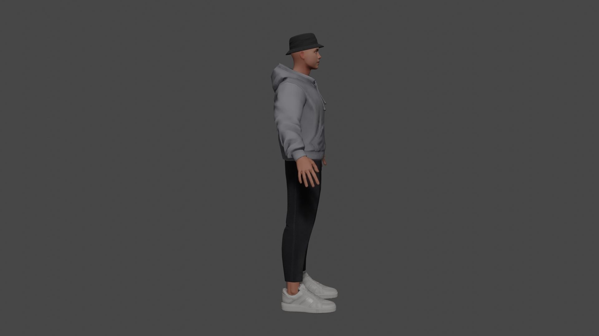 Xarakter man wearing hoodie and sneakers Low-poly 3D model_3