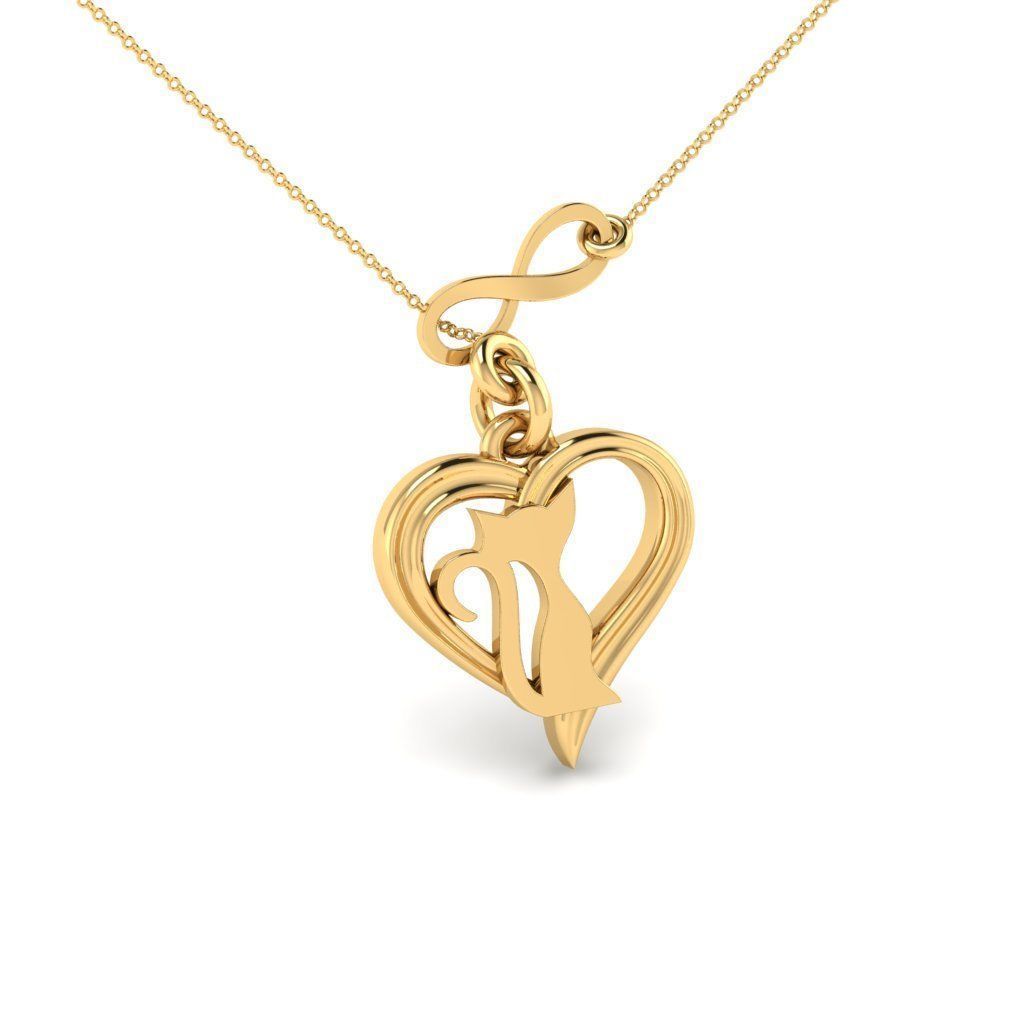 Cat in a heart pendant 3D print model_1