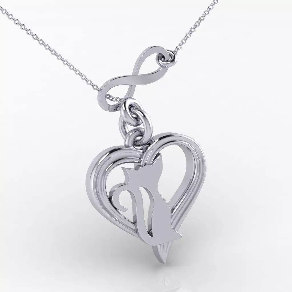 Cat in a heart pendant 3D print model_0
