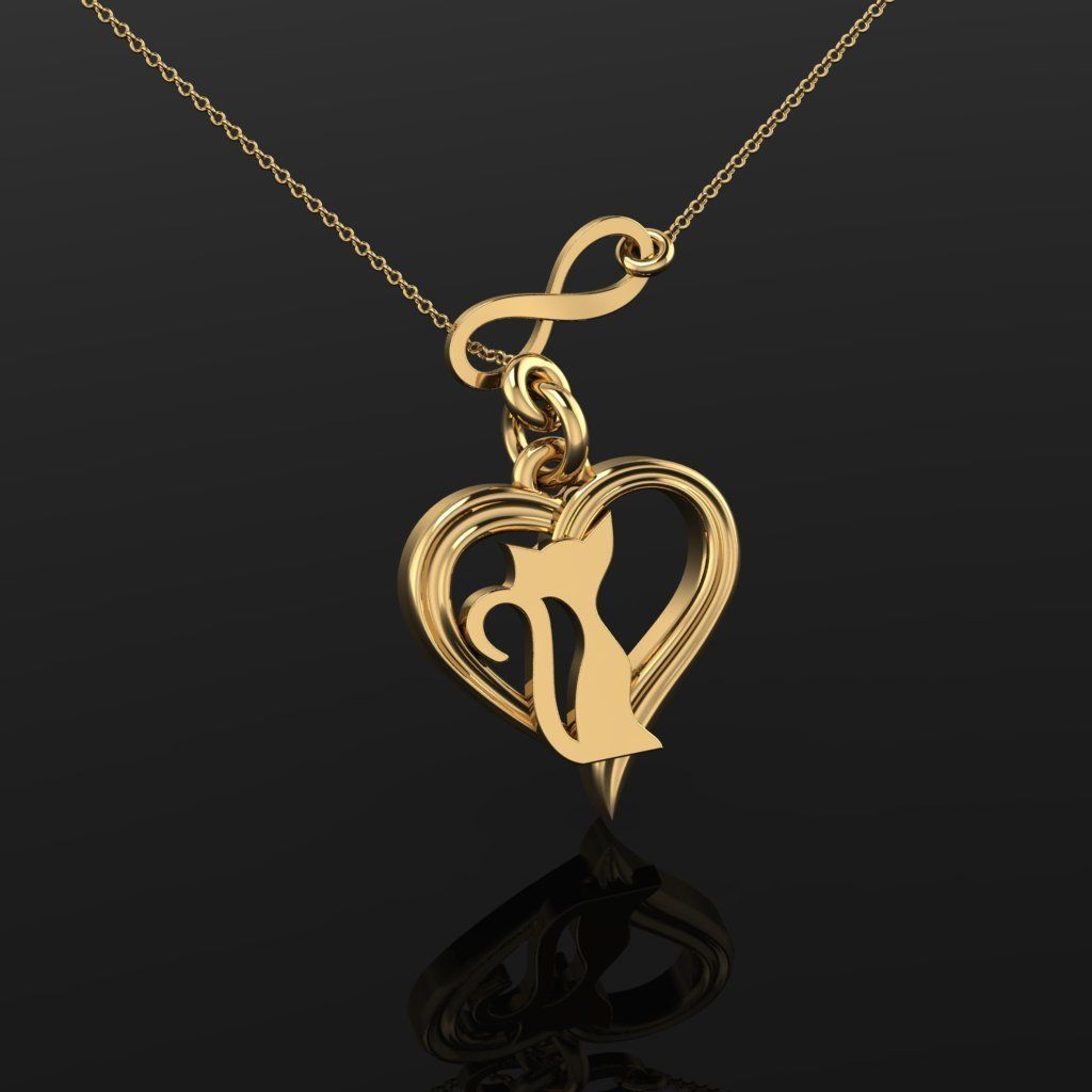 Cat in a heart pendant 3D print model_4