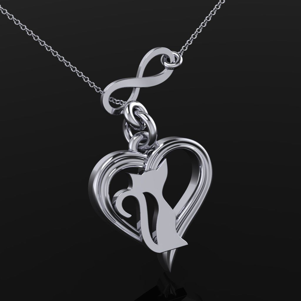 Cat in a heart pendant 3D print model_2