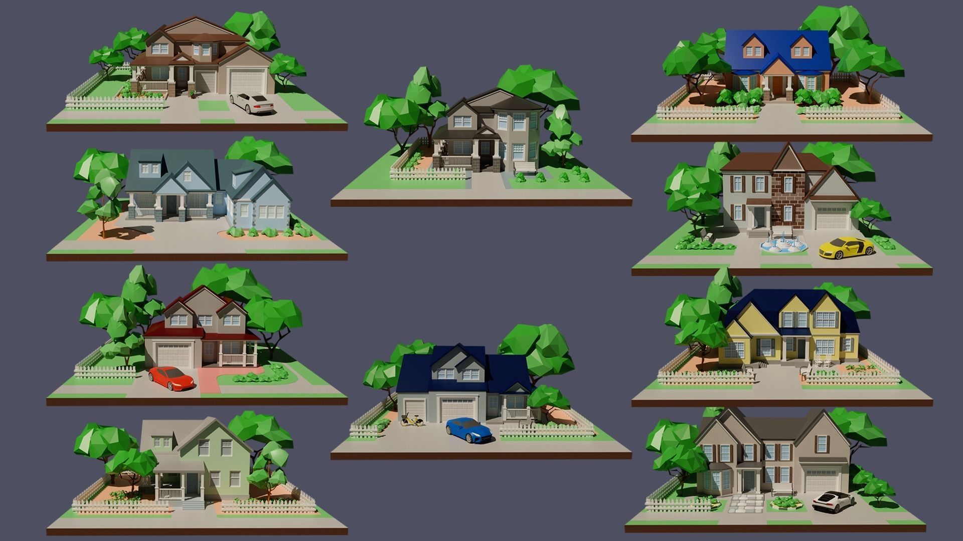 Cartoon private  houses Low-poly 3D model_1