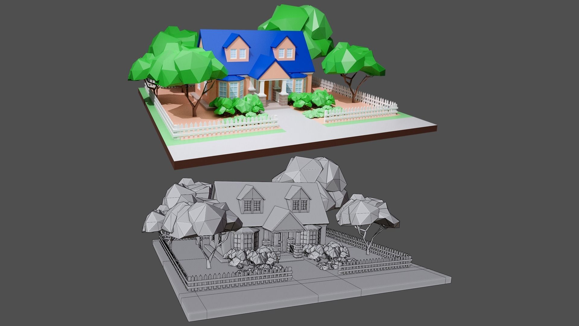 Cartoon private  houses Low-poly 3D model_11