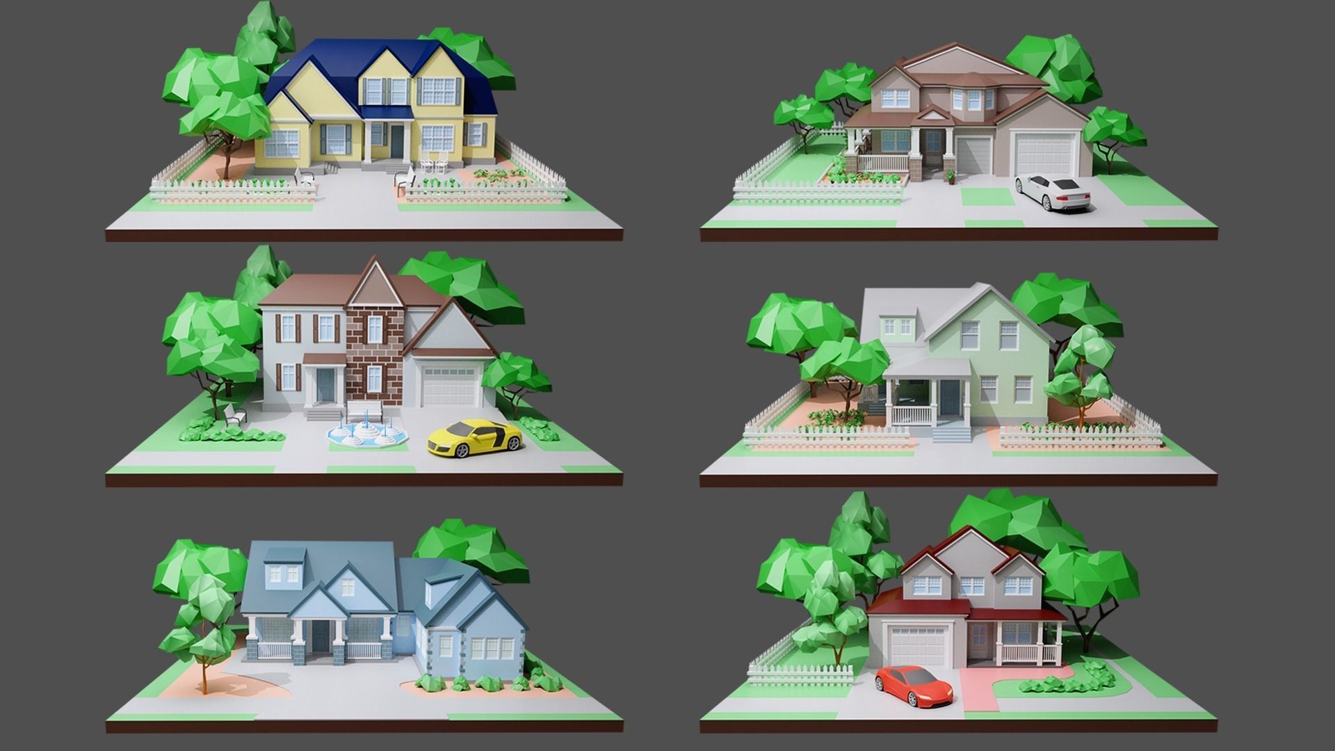 Cartoon private  houses Low-poly 3D model_2