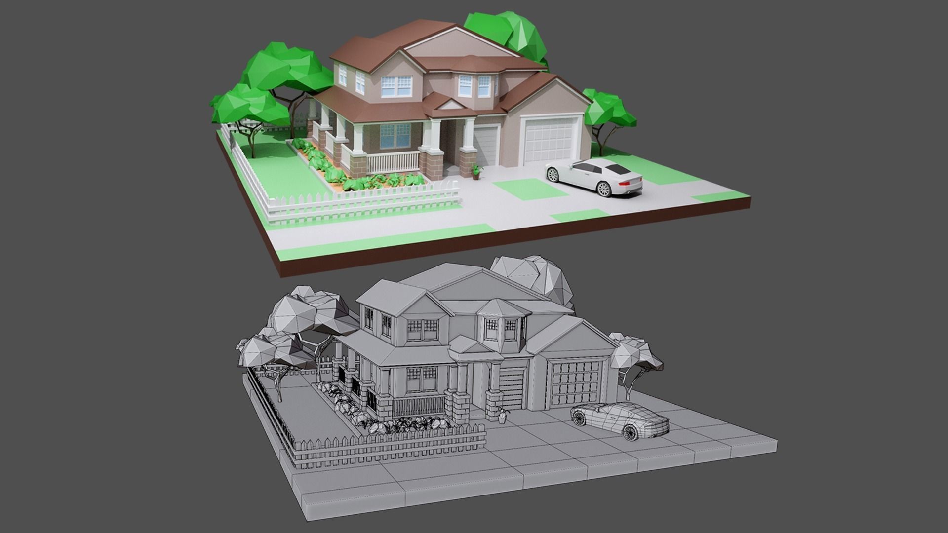 Cartoon private  houses Low-poly 3D model_13