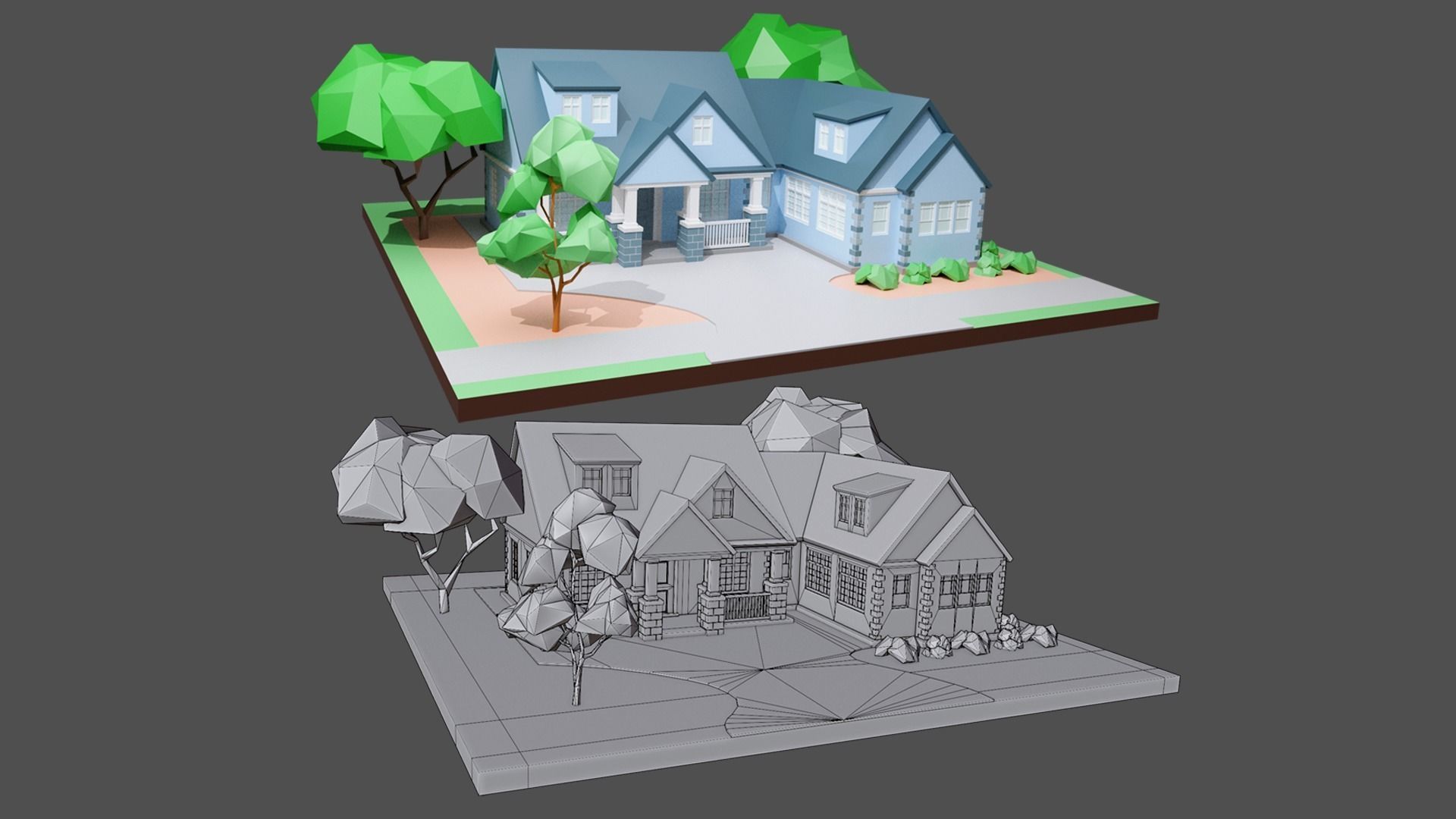 Cartoon private  houses Low-poly 3D model_9