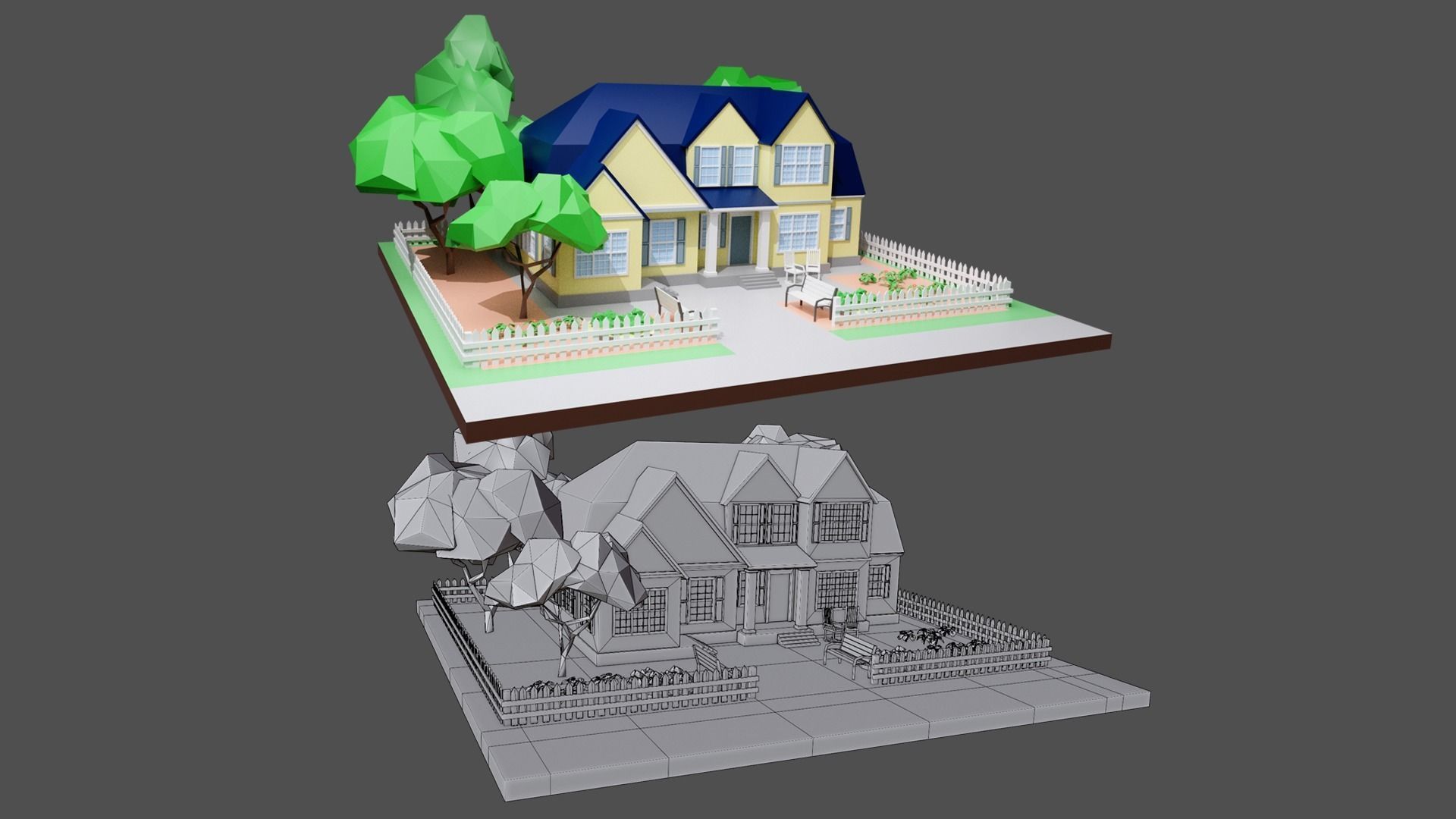 Cartoon private  houses Low-poly 3D model_12