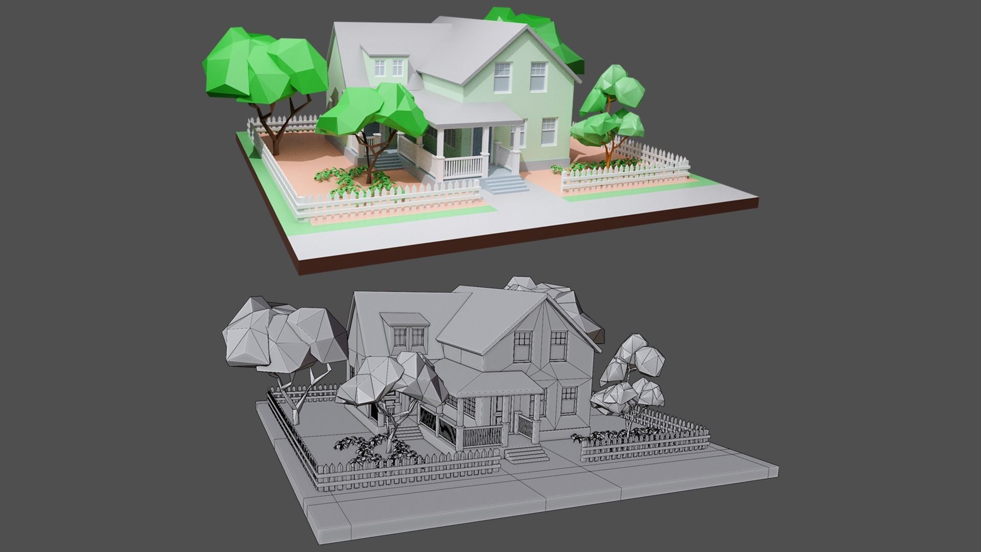 Cartoon private  houses Low-poly 3D model_7