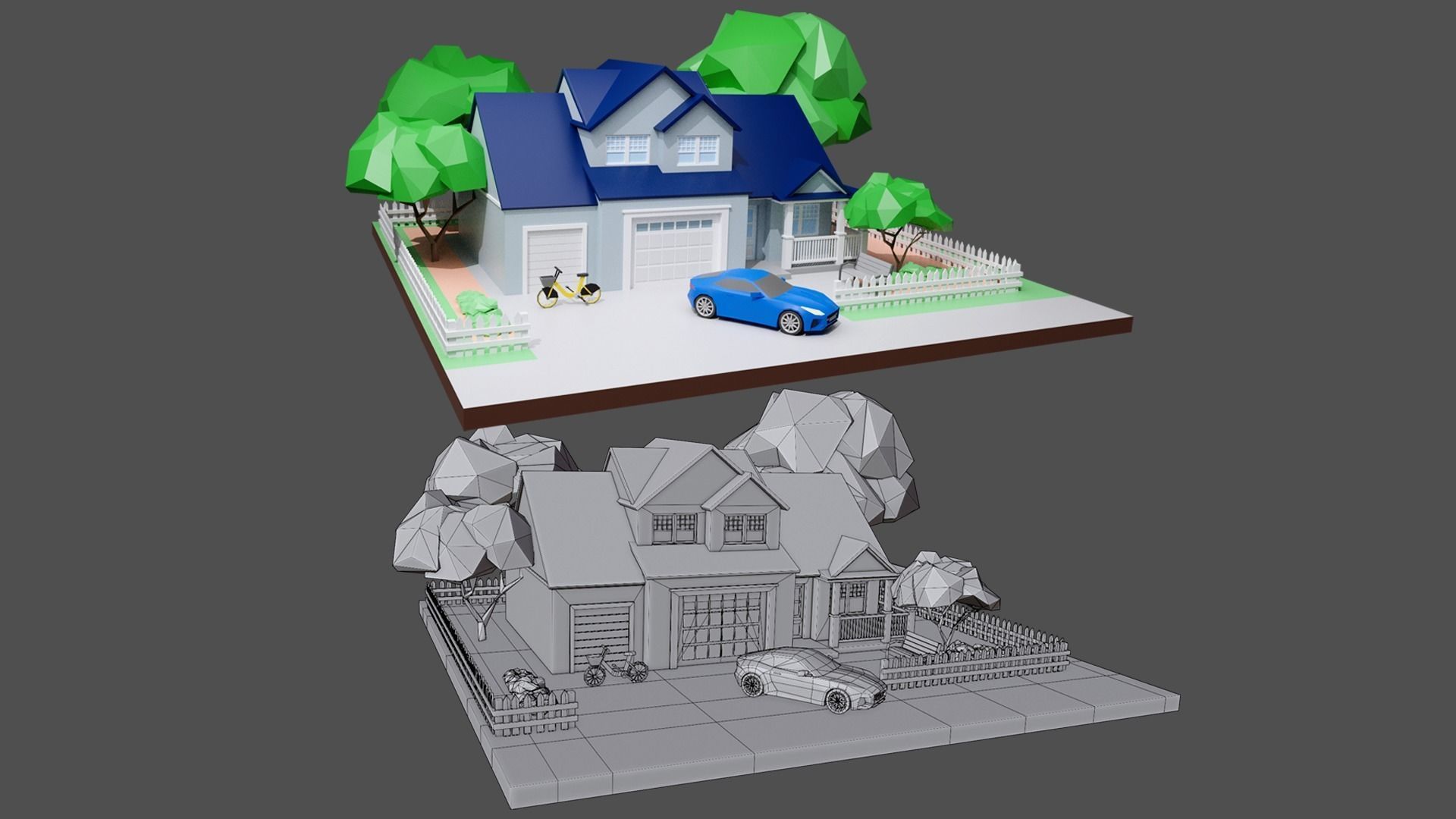 Cartoon private  houses Low-poly 3D model_6
