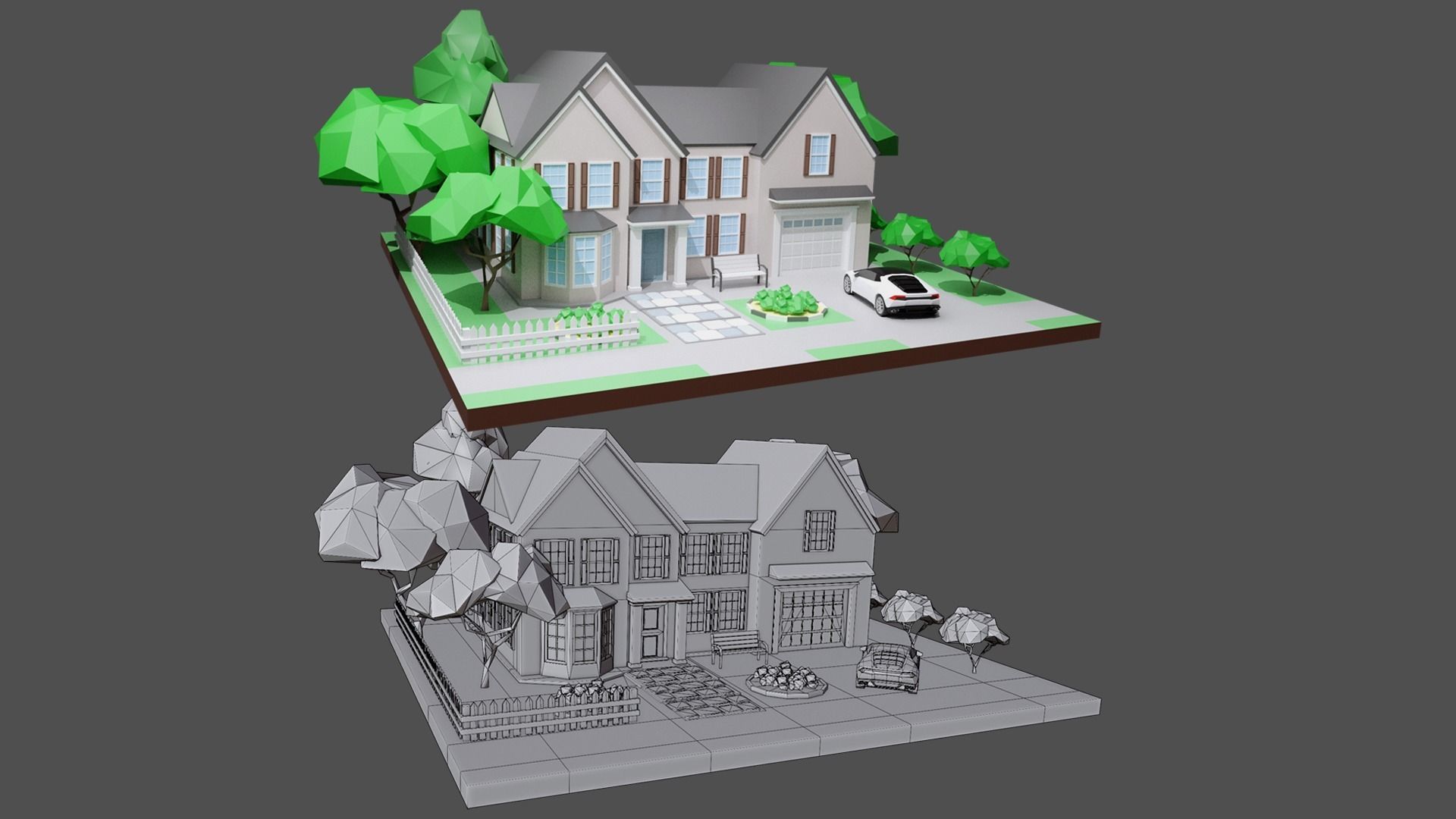 Cartoon private  houses Low-poly 3D model_4