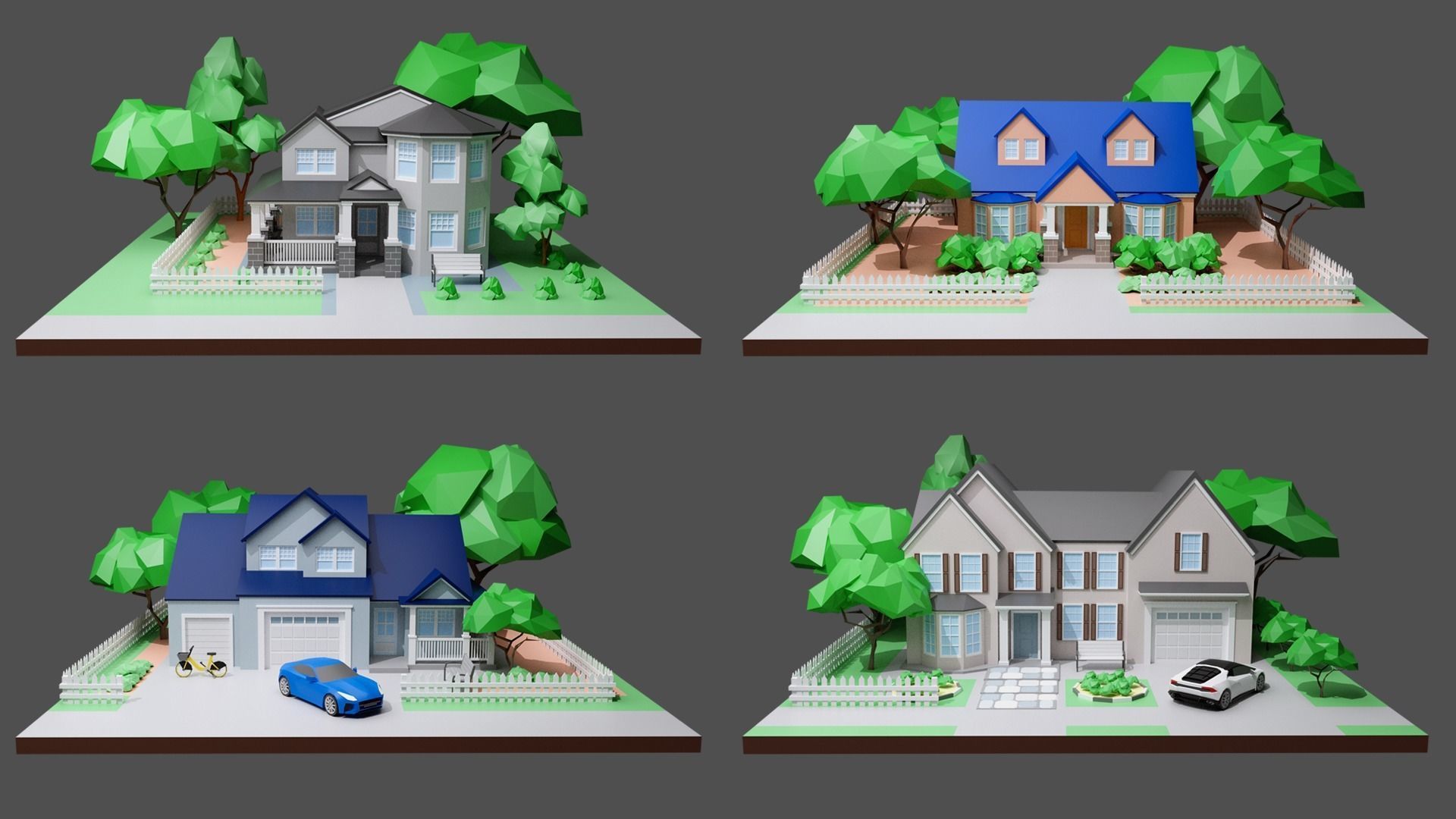 Cartoon private  houses Low-poly 3D model_3