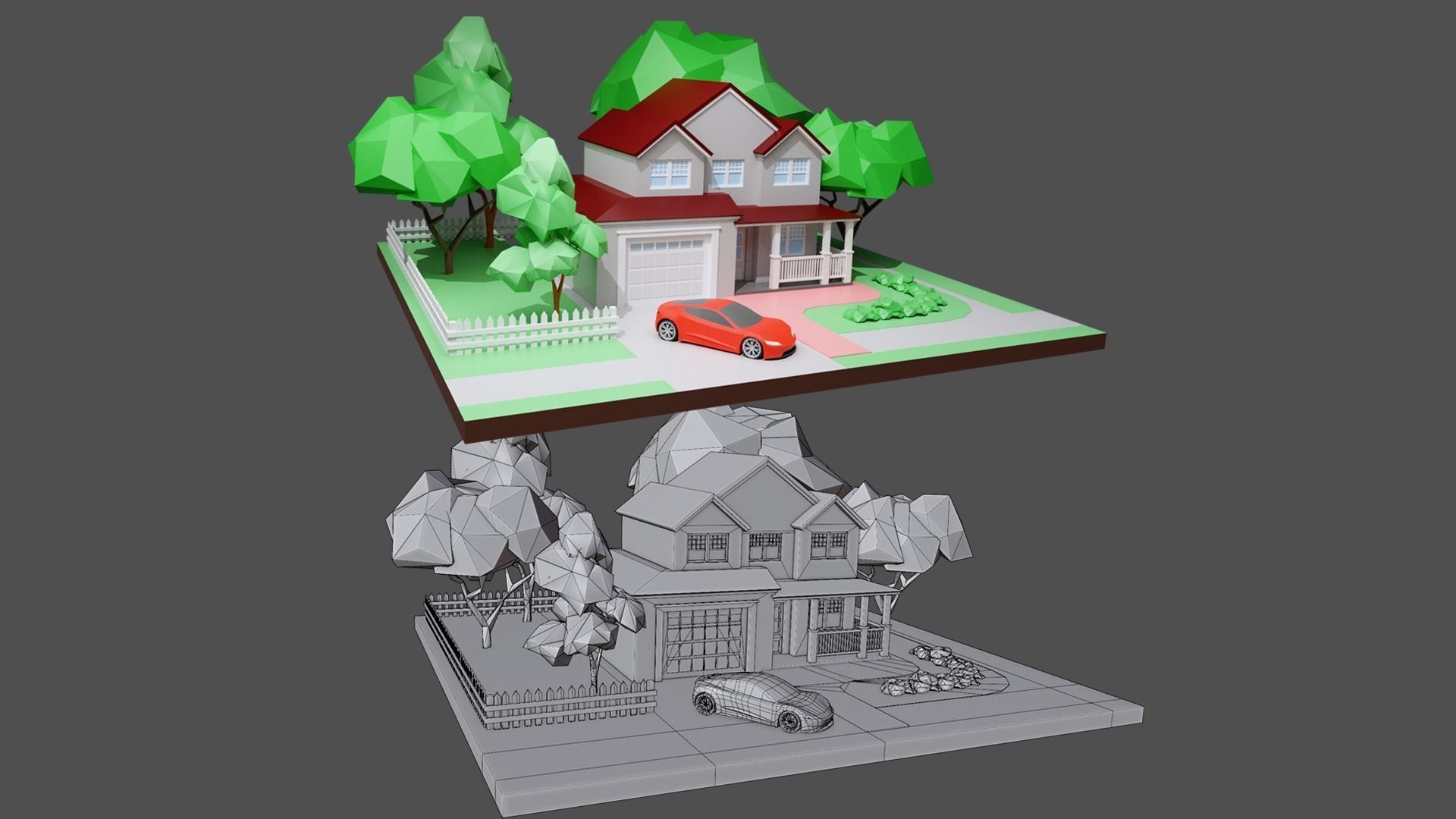 Cartoon private  houses Low-poly 3D model_10