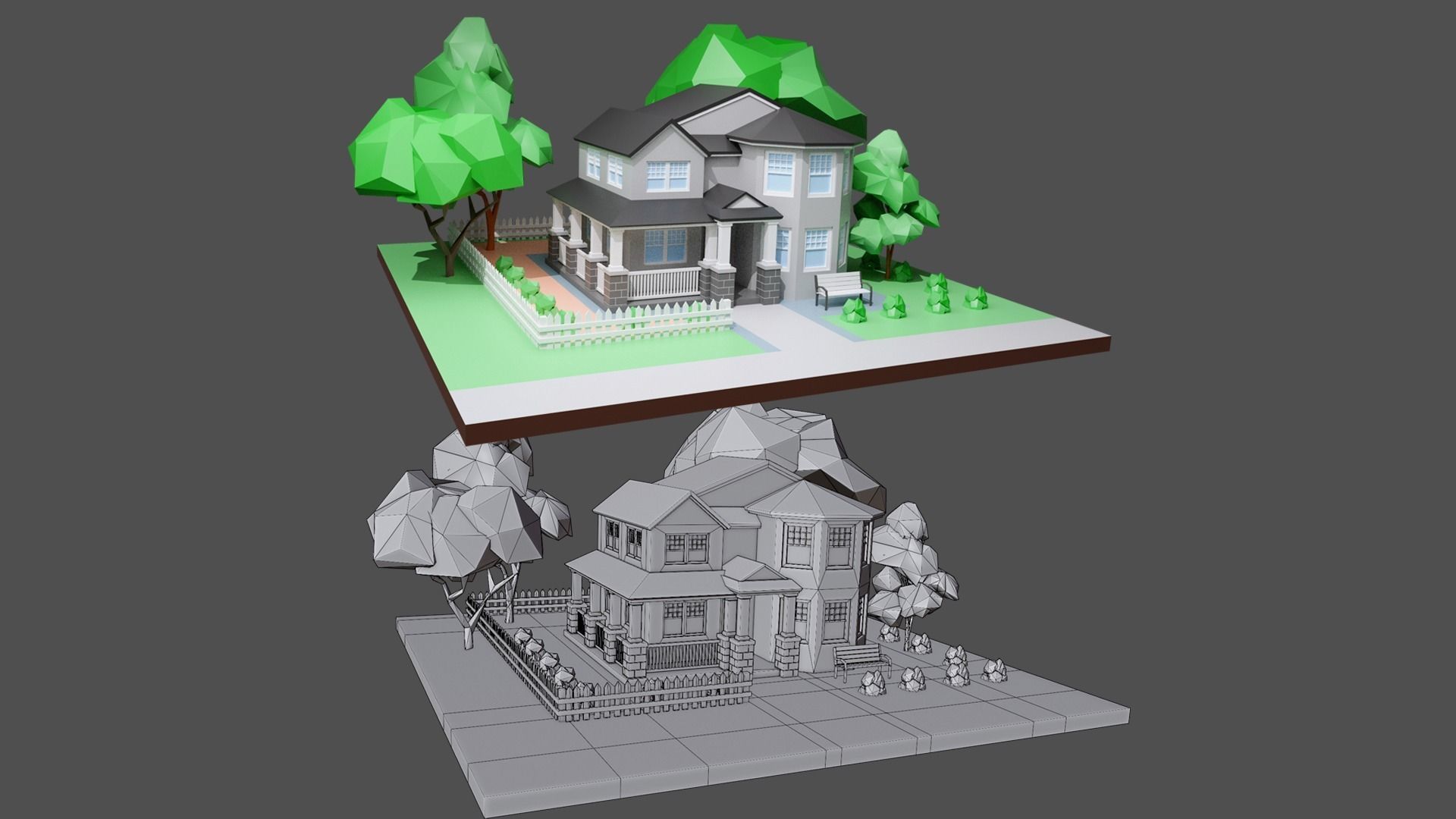Cartoon private  houses Low-poly 3D model_5