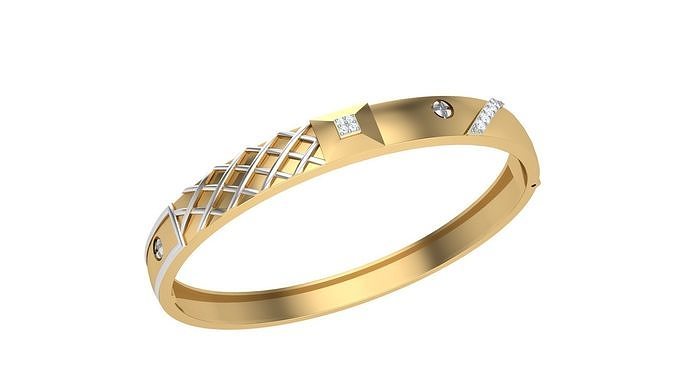 Bracelet - 3 gold bangle with diamonds 3D print model