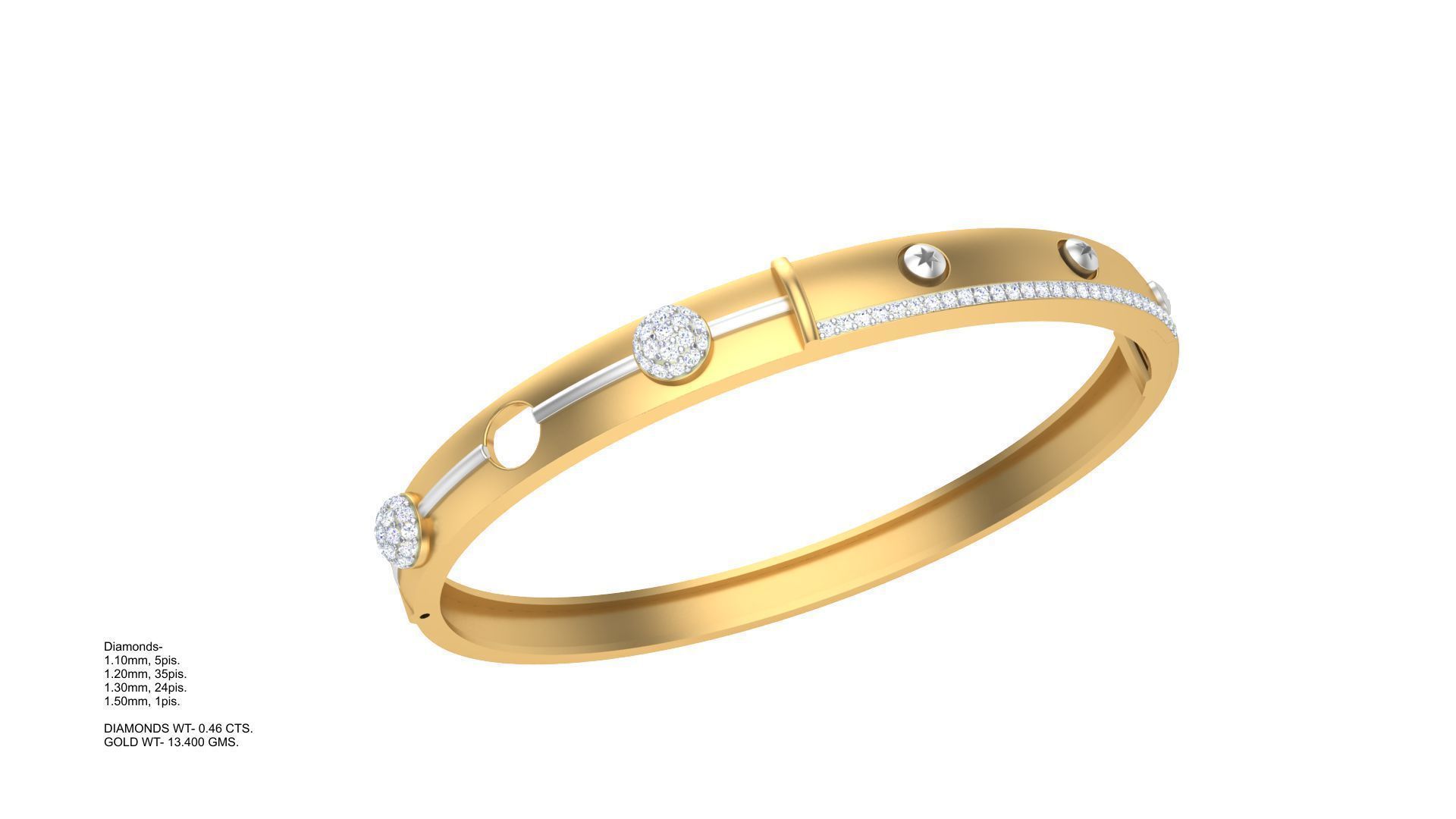 Bracelet - 7 gold bangle with diamonds 3D print model_1