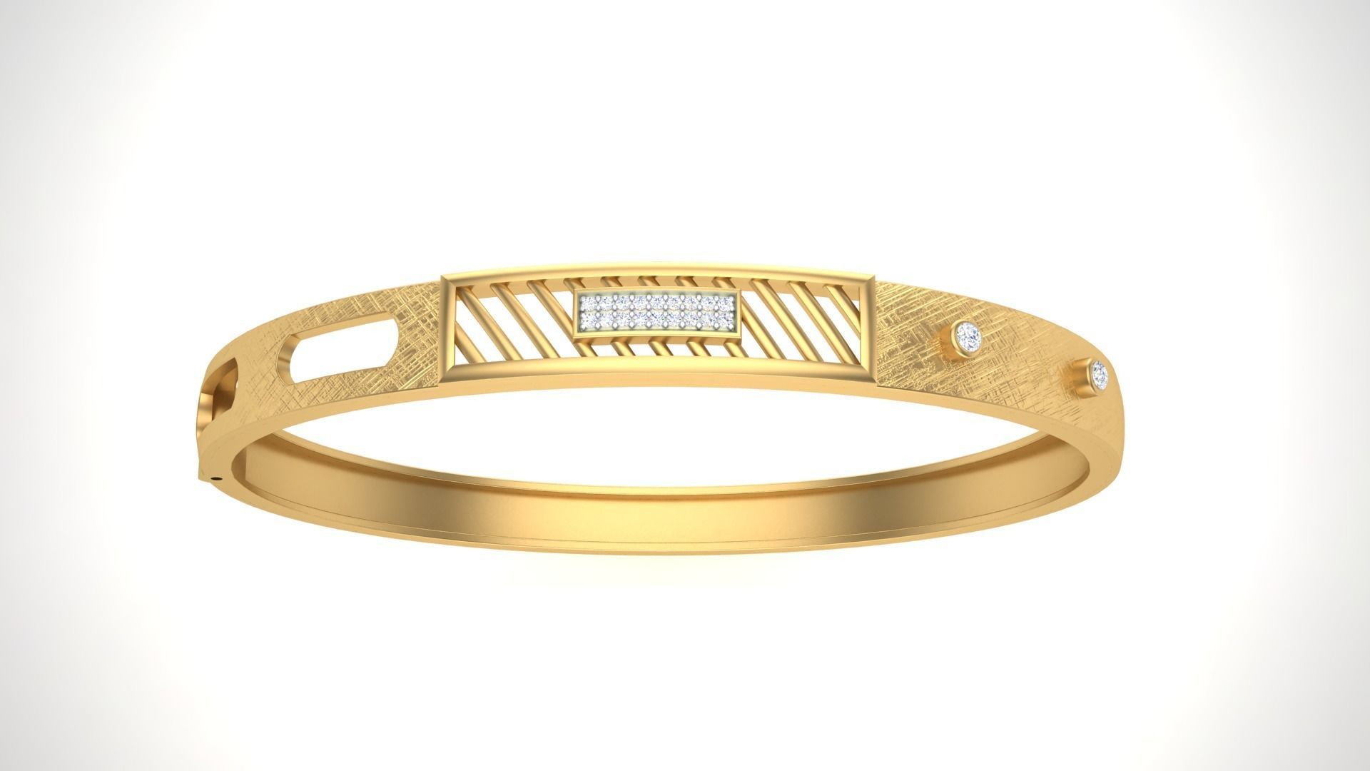 Bracelet - 3 gold bangle with diamonds 3D print model_2