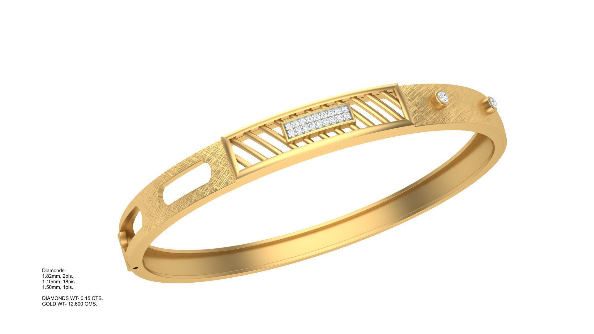 Bracelet - 3 gold bangle with diamonds 3D print model_1
