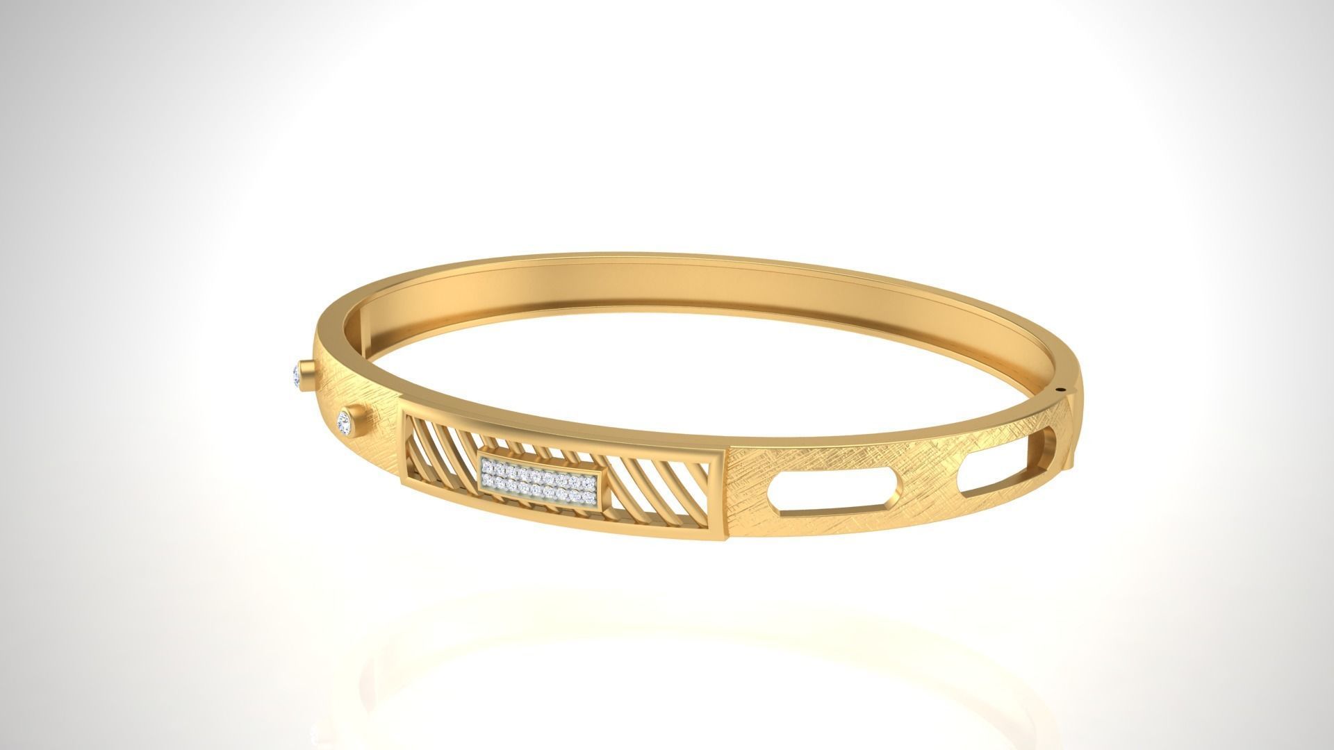 Bracelet - 3 gold bangle with diamonds 3D print model_4