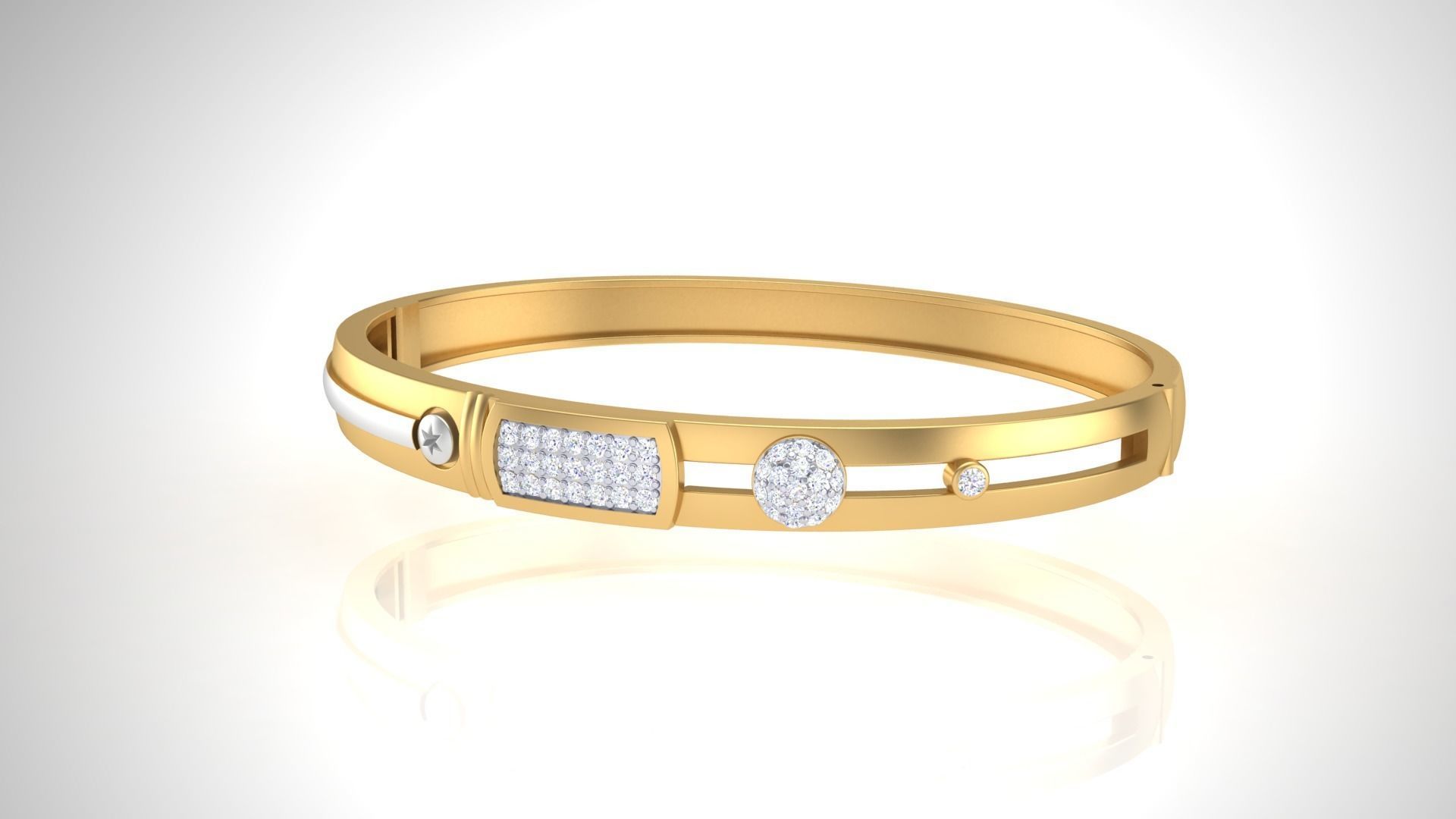 Bracelet - 1 gold bangle with diamonds 3D print model_4