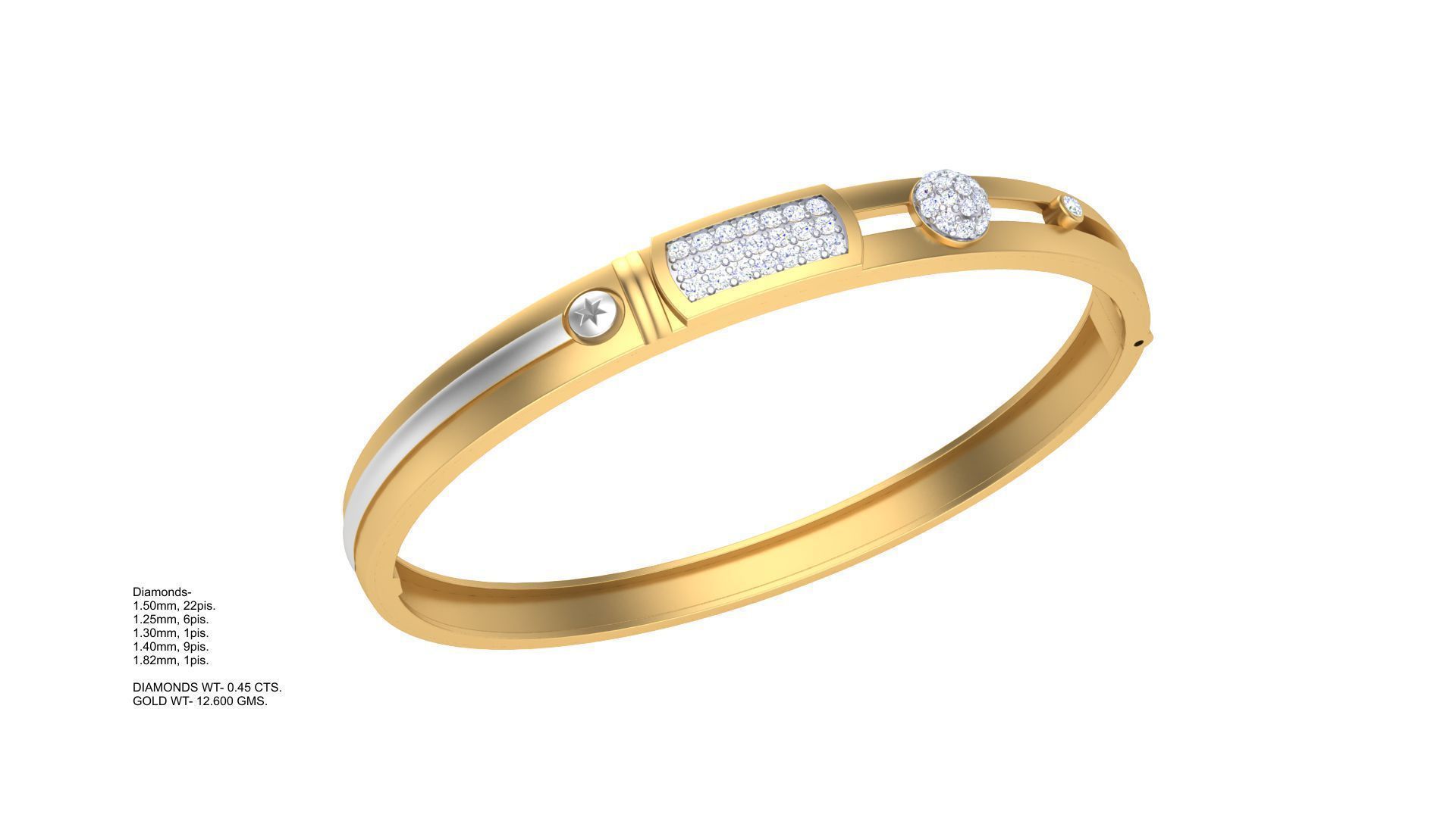 Bracelet - 1 gold bangle with diamonds 3D print model_1