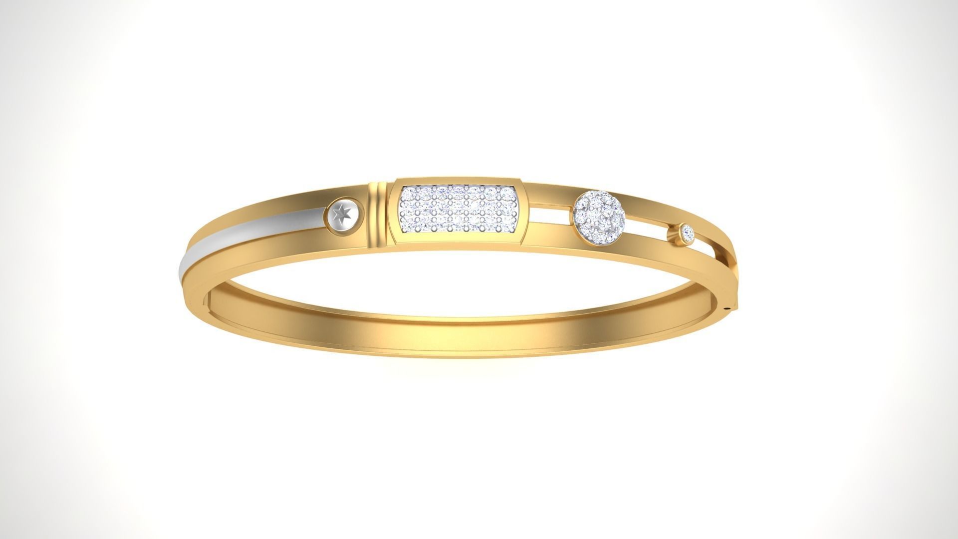 Bracelet - 1 gold bangle with diamonds 3D print model_2