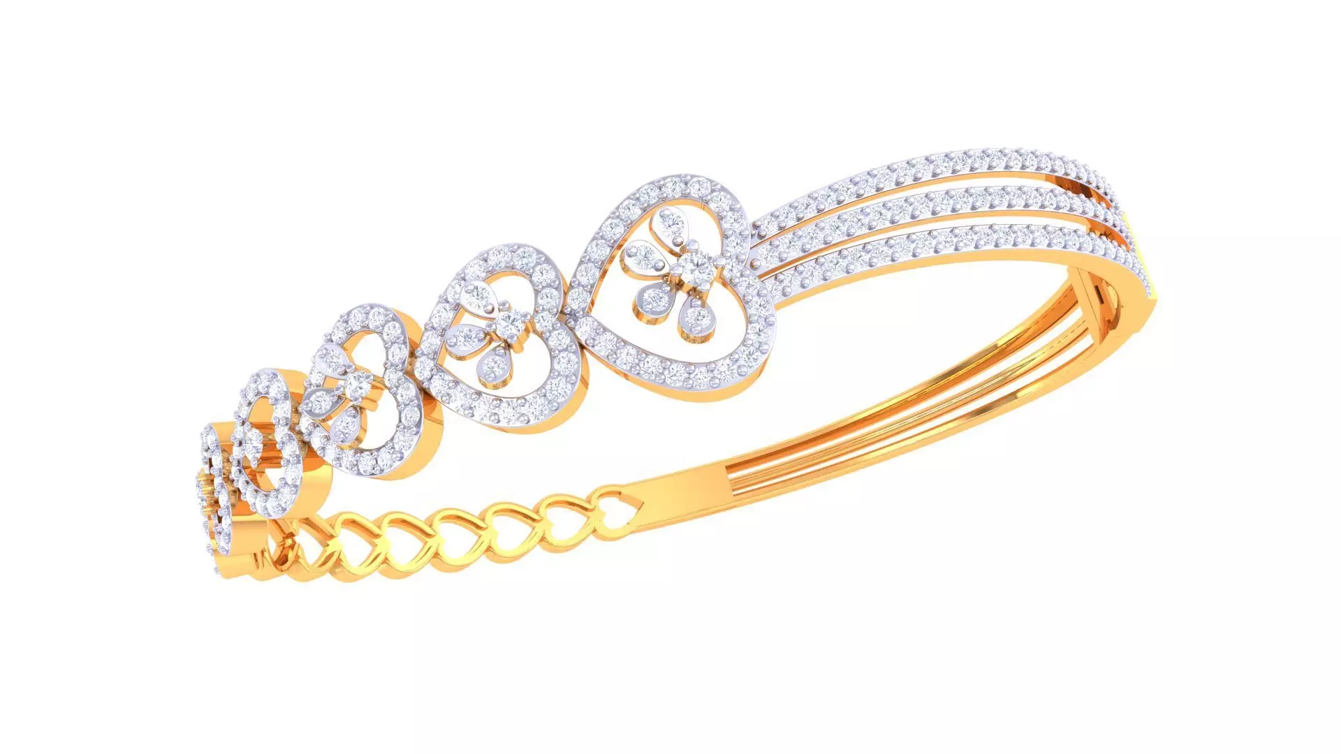 Bracelet - 5 diamond bangle gold 3D print model_0