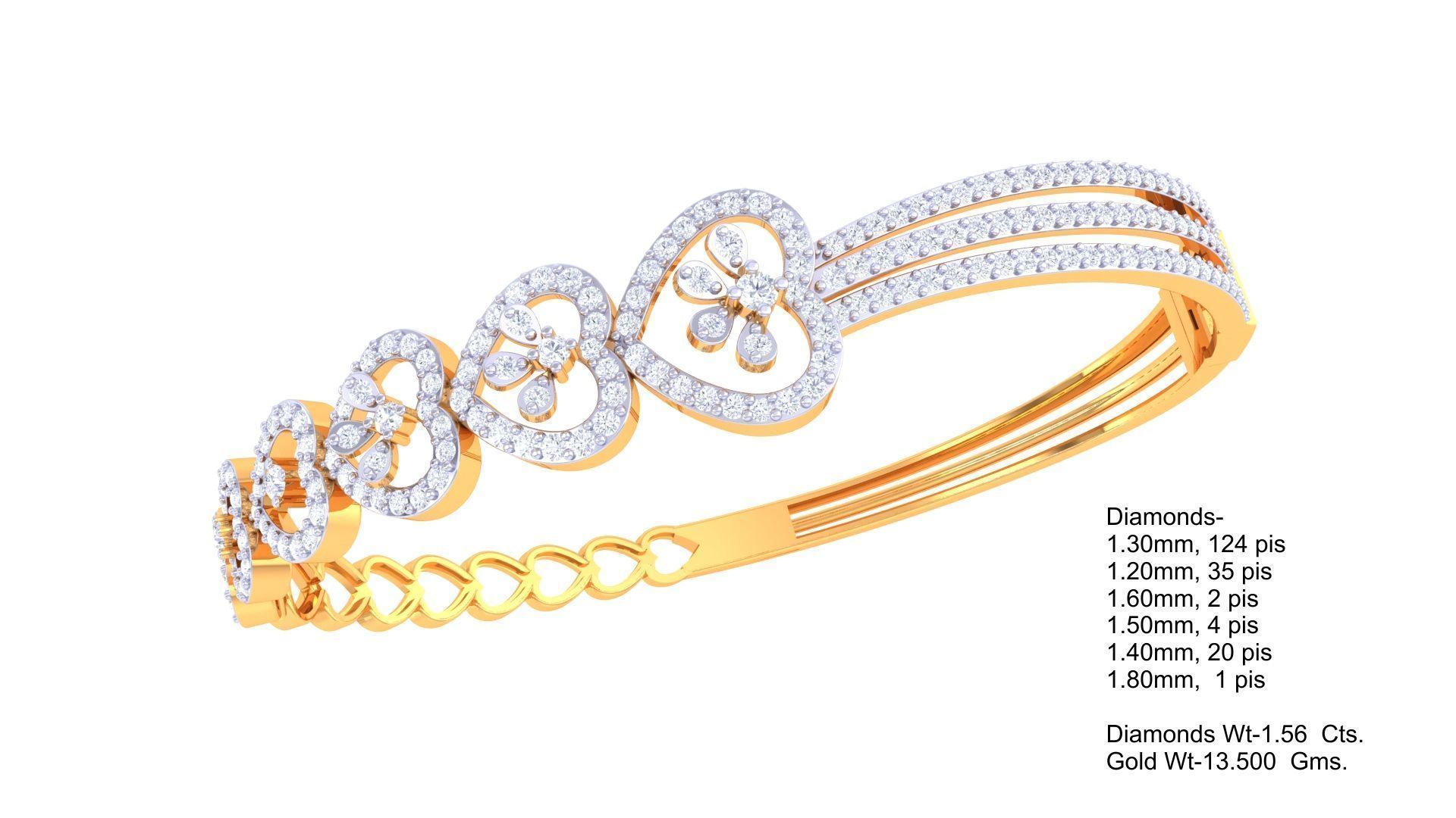 Bracelet - 5 diamond bangle gold 3D print model_1