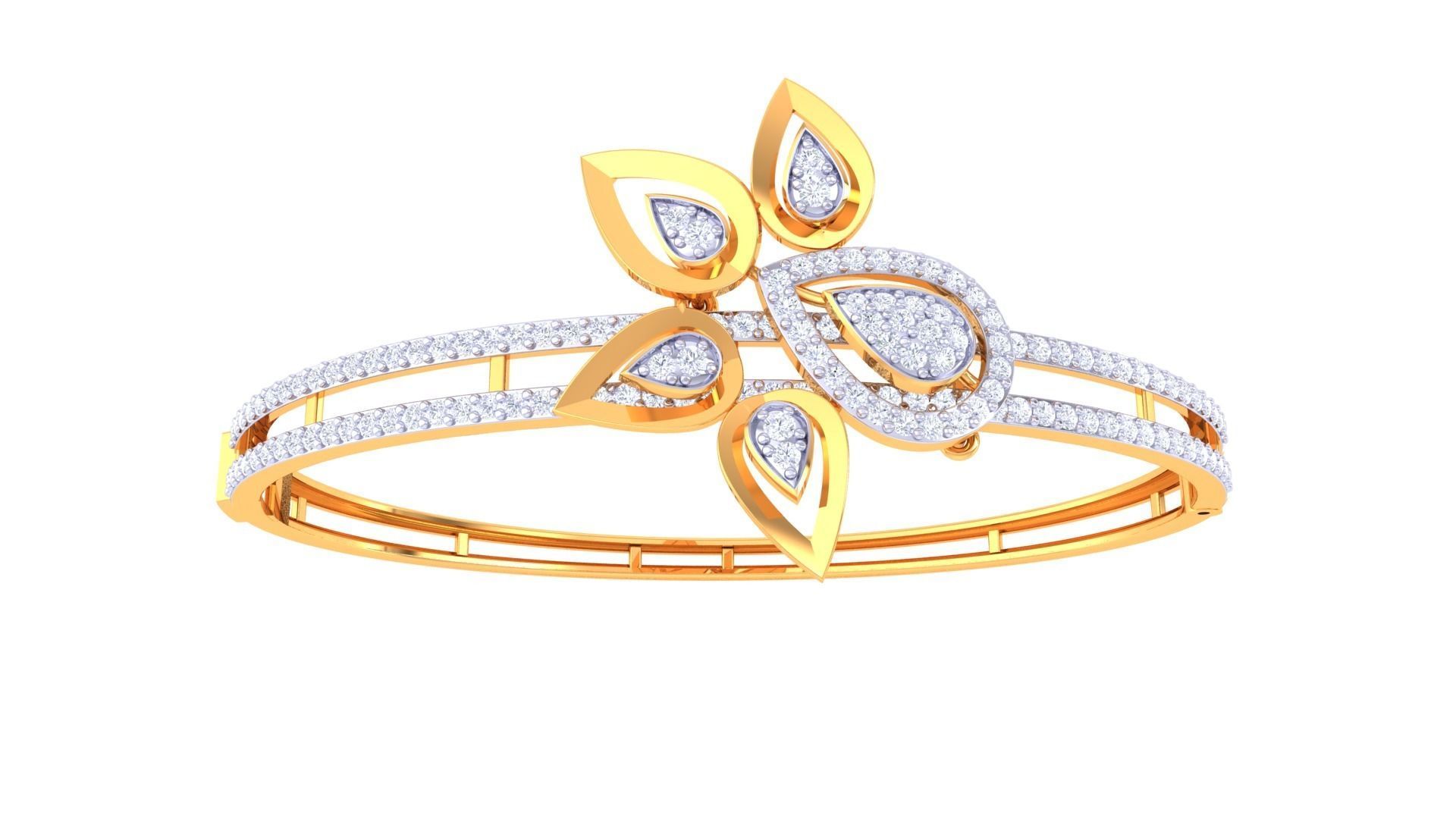Bracelet - 2 diamond bangle gold 3D print model_2