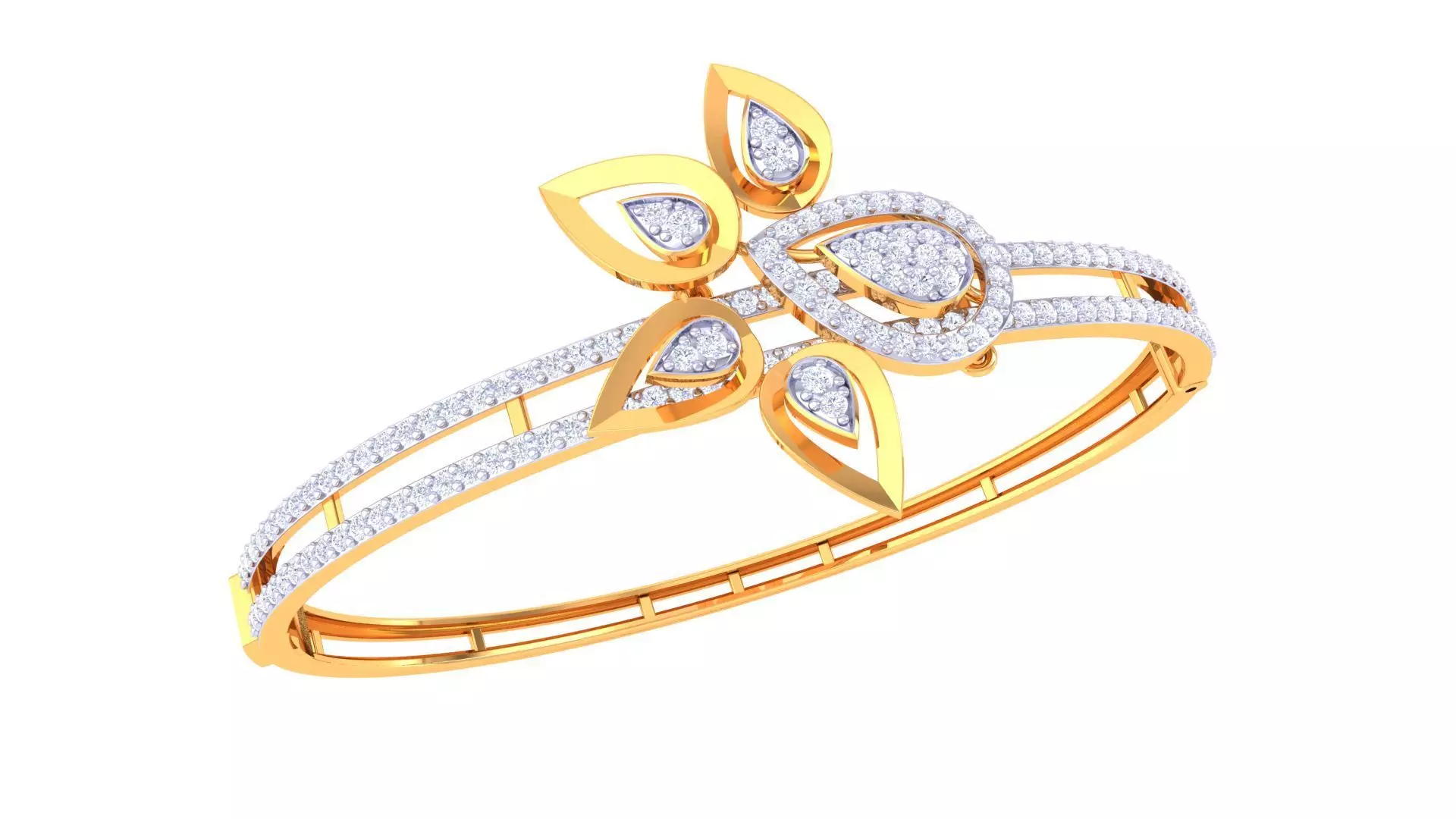 Bracelet - 2 diamond bangle gold 3D print model_0