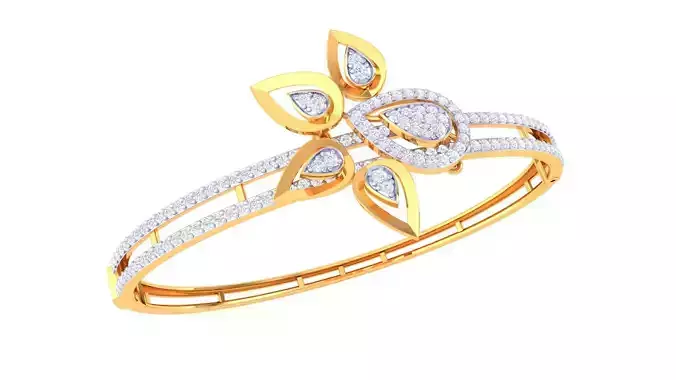 Bracelet - 2 diamond bangle gold