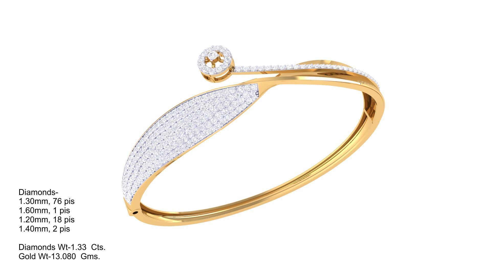 Bracelet - 8 diamond bangle gold 3D print model_1