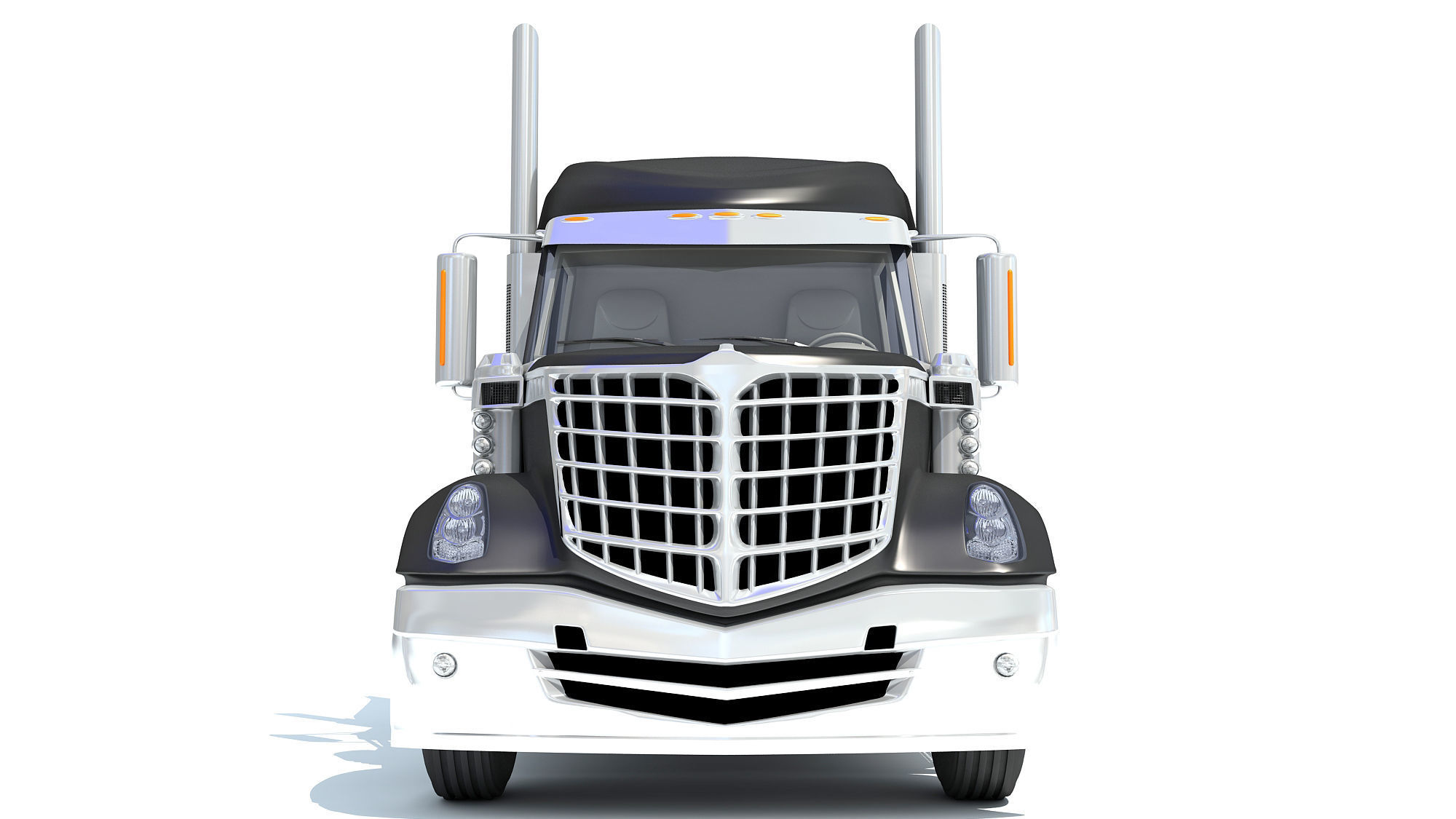 Semi Truck with Lowboy Trailer 3D model_11