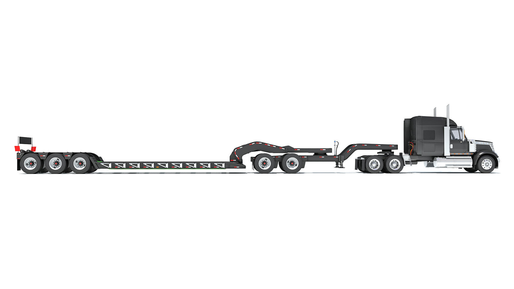 Semi Truck with Lowboy Trailer 3D model_5