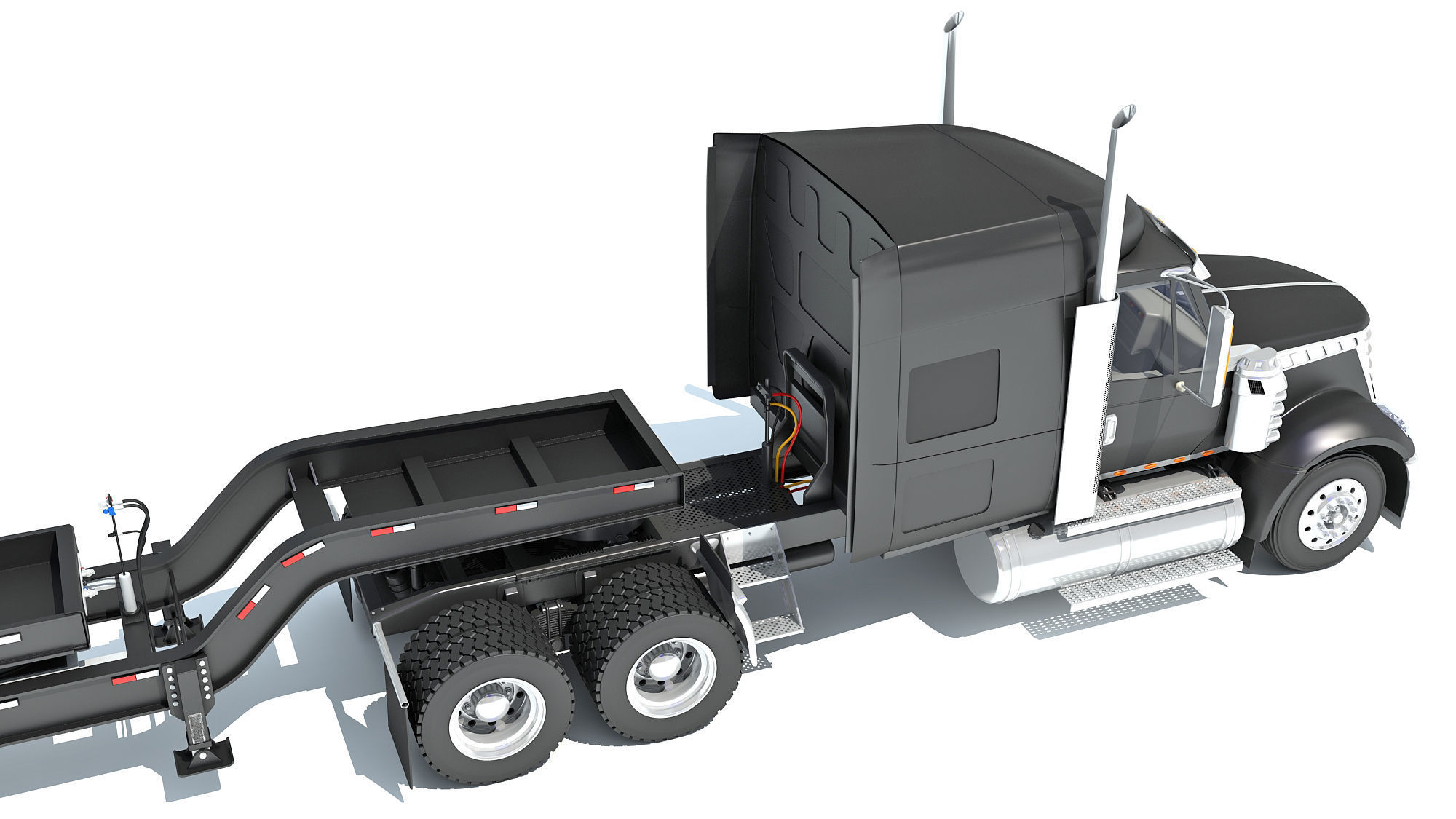 Semi Truck with Lowboy Trailer 3D model_14