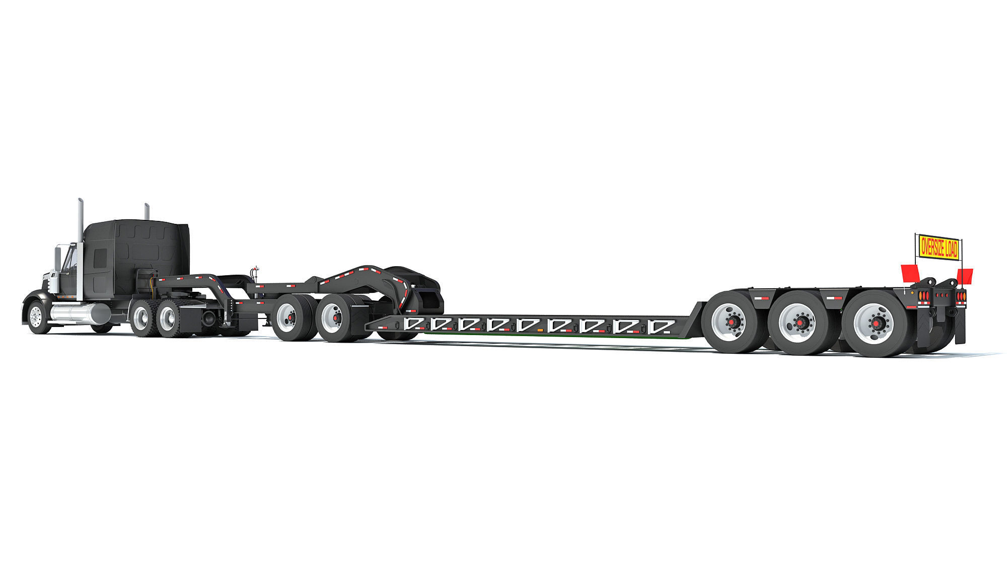Semi Truck with Lowboy Trailer 3D model_2