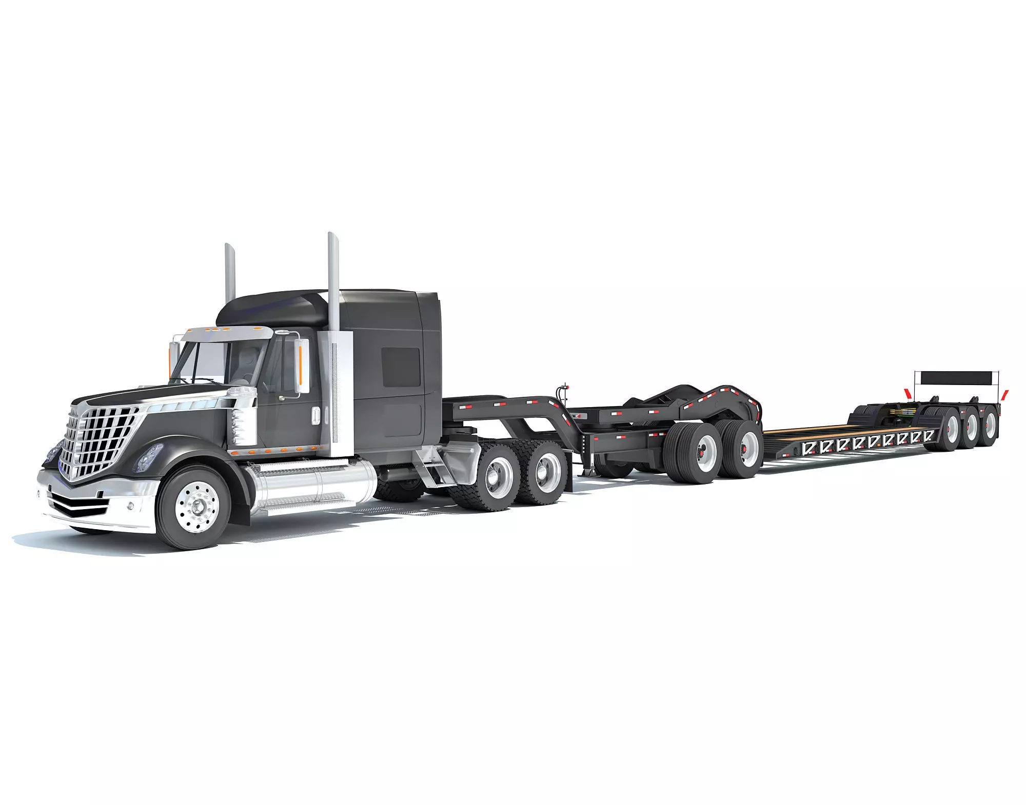 Semi Truck with Lowboy Trailer 3D model_0