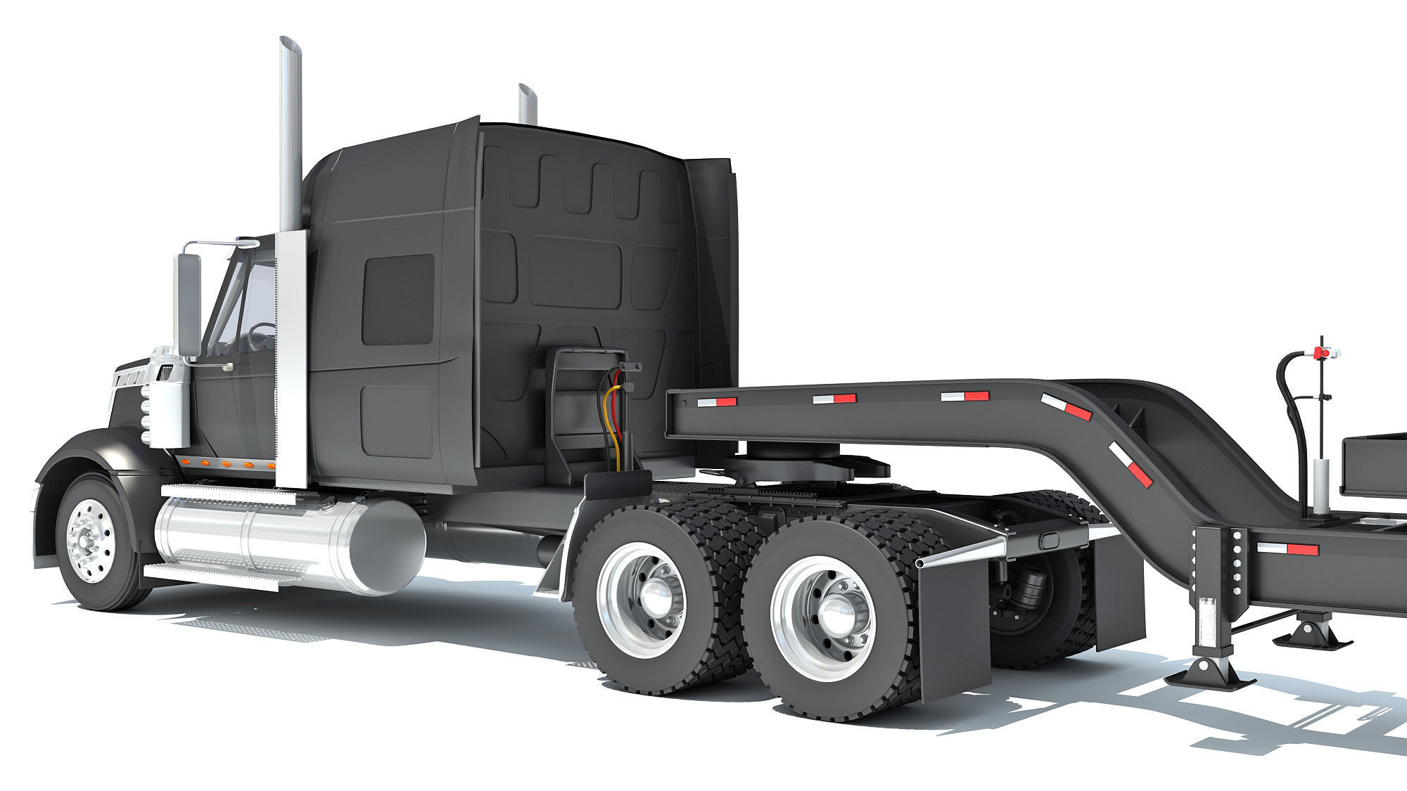 Semi Truck with Lowboy Trailer 3D model_13