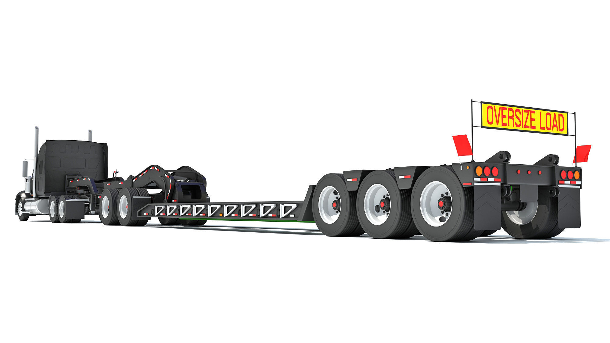 Semi Truck with Lowboy Trailer 3D model_3