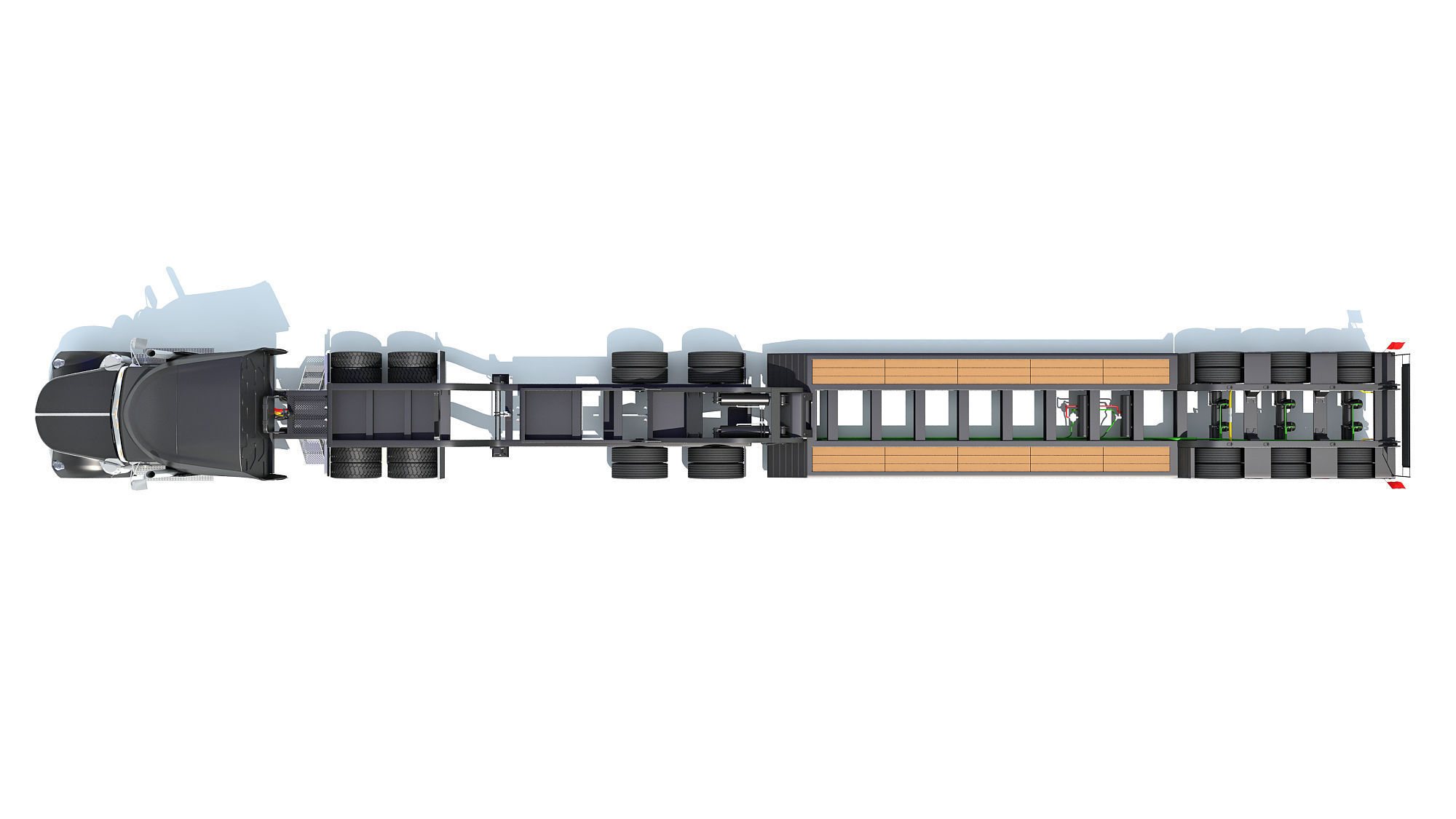 Semi Truck with Lowboy Trailer 3D model_9