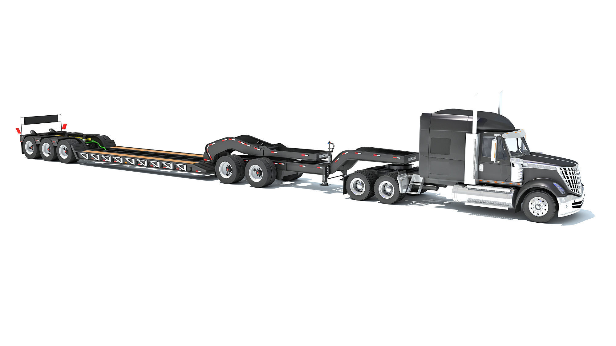 Semi Truck with Lowboy Trailer 3D model_7