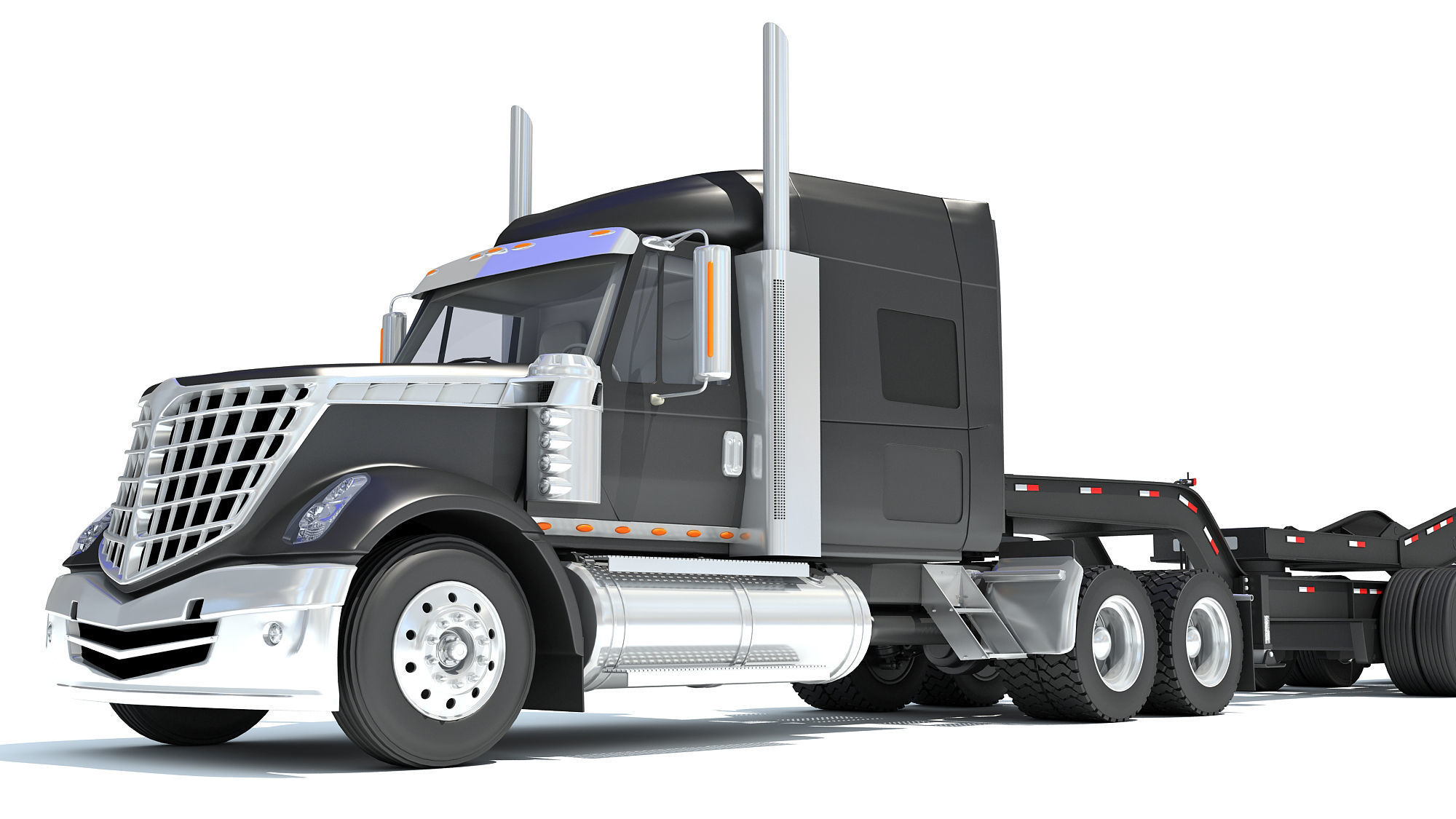 Semi Truck with Lowboy Trailer 3D model_12