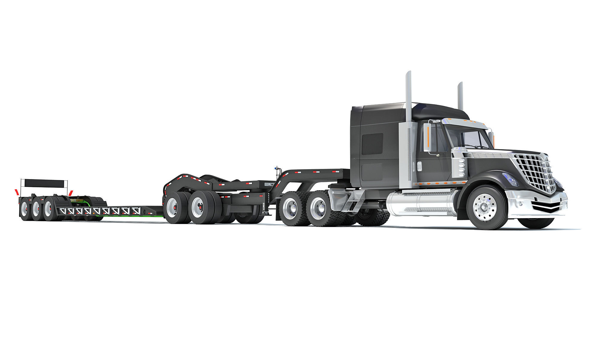 Semi Truck with Lowboy Trailer 3D model_8