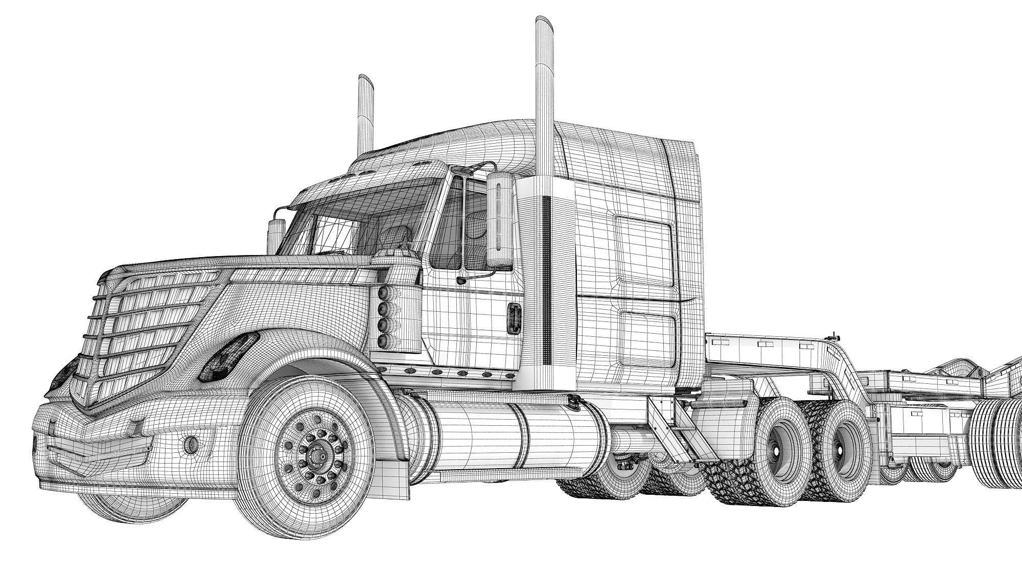 Semi Truck with Lowboy Trailer 3D model_20