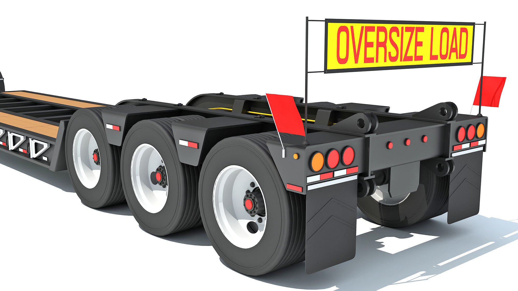 Semi Truck with Lowboy Trailer 3D model_15