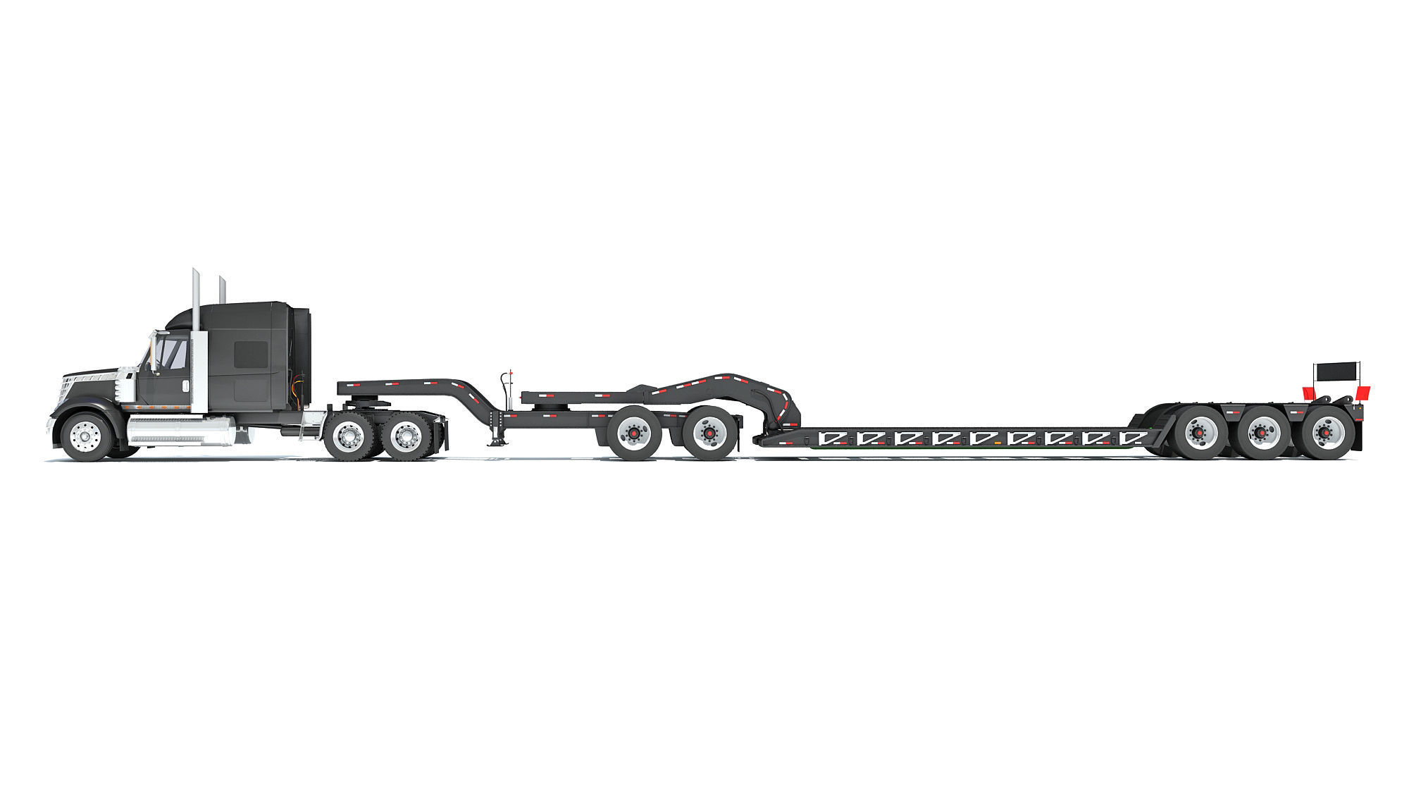 Semi Truck with Lowboy Trailer 3D model_1
