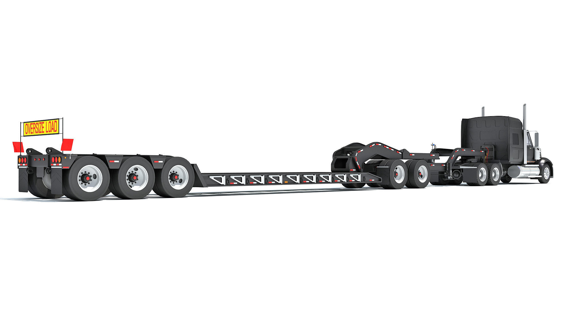 Semi Truck with Lowboy Trailer 3D model_4